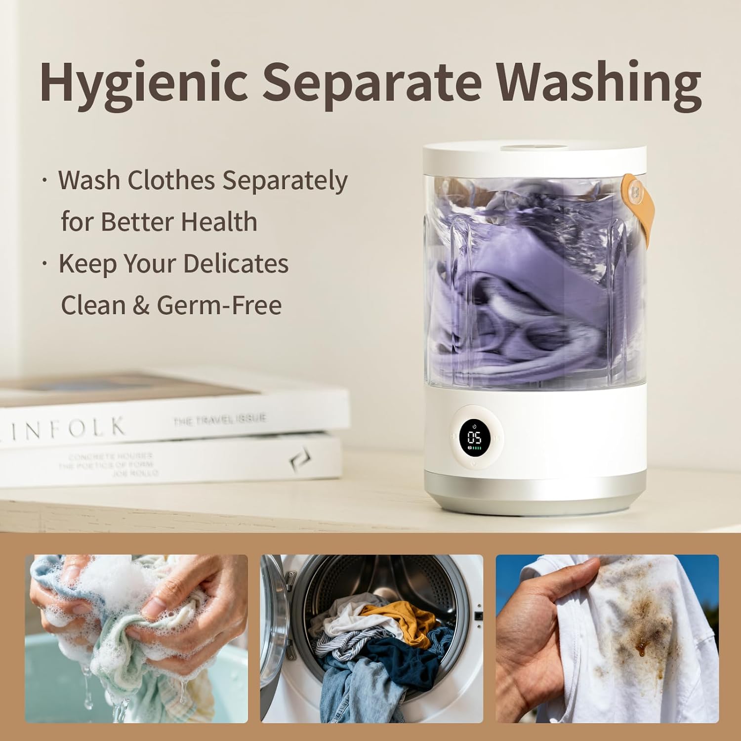 Asa Vea Portable Mini Washing Machine – Compact Small Washer for Underwear, Socks, Baby Clothes – Rechargeable Travel Washing Machine with 5/15 Min Modes, Type-C Charging