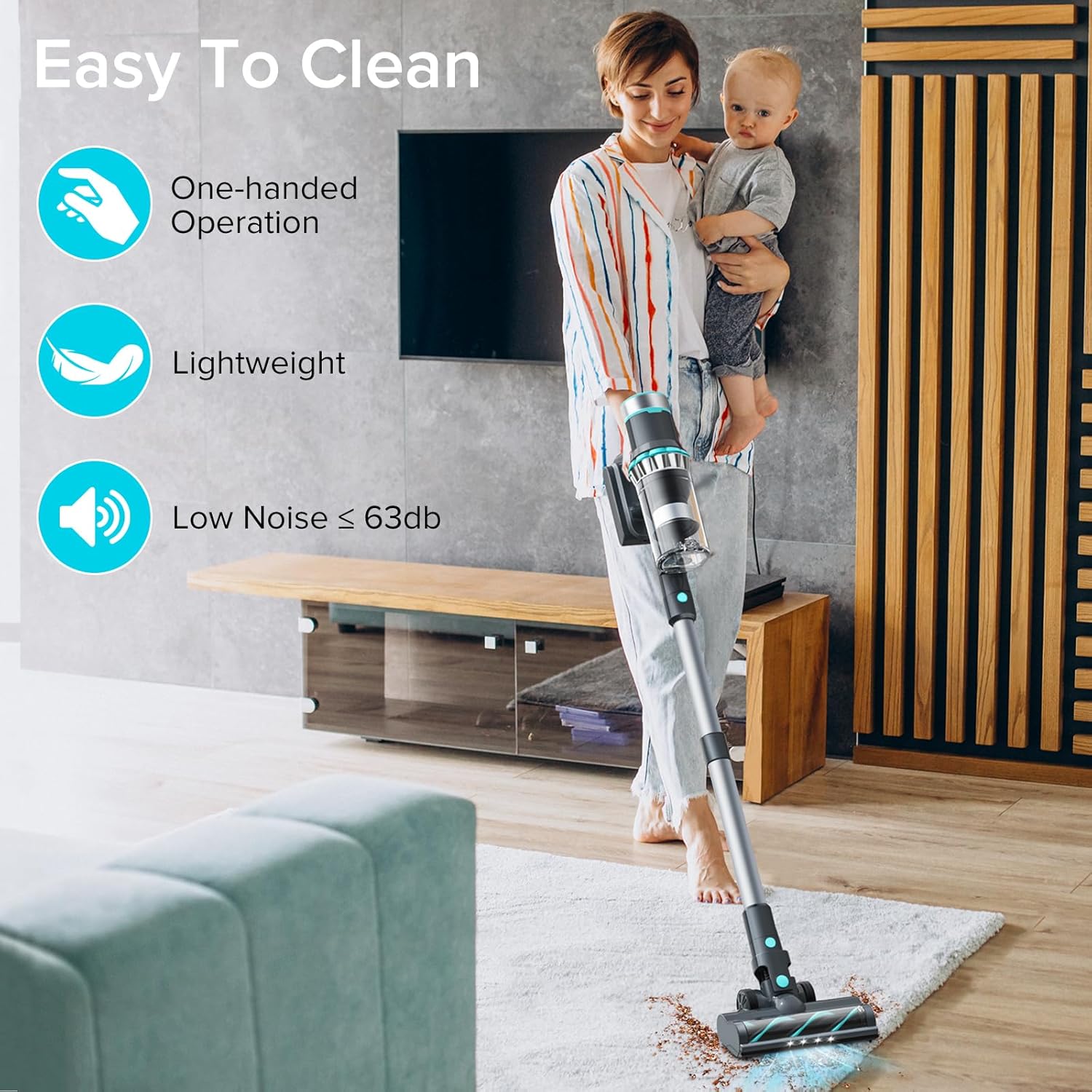 Belife BVC11 Cordless Vacuum Cleaner, 450W 38Kpa Stick Vacuum with 50 mins runtime, 13000RPM Burshless Motor, Powerful Vacuum Cleaners for Home Hardwood Floor pet Hair Carpet (Blue)