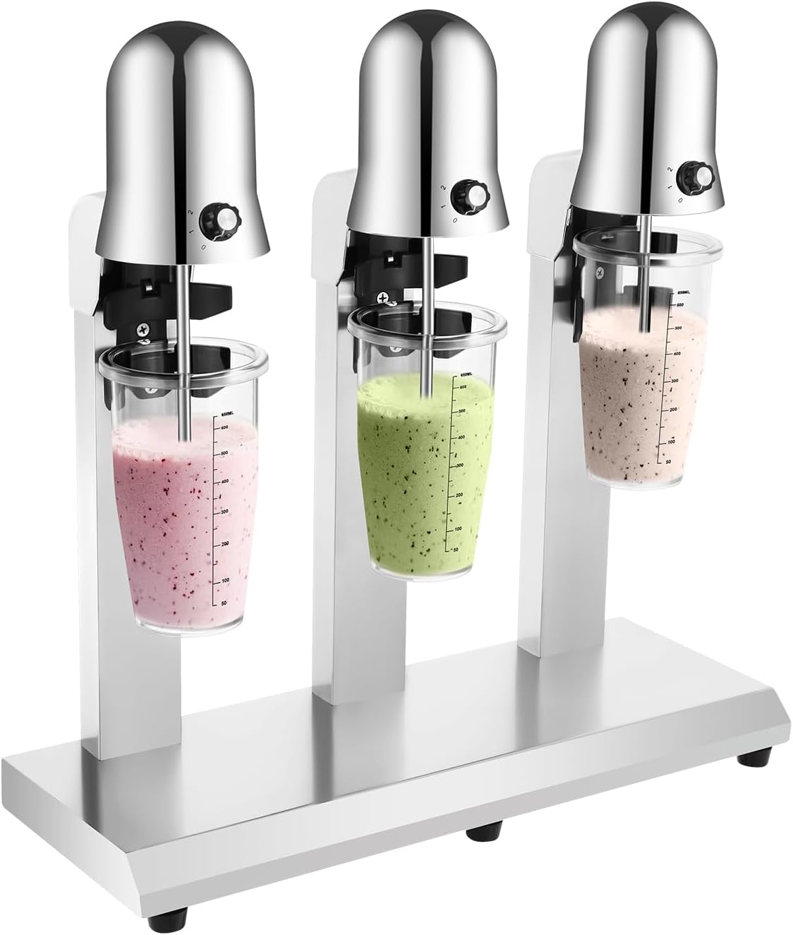 3 Head Commercial Electric Milk Shake Machine Blenders Tea Drink Mix Milkshake Mixer, with 3 Stainless Steel Cup+ 3 Pcs Cup