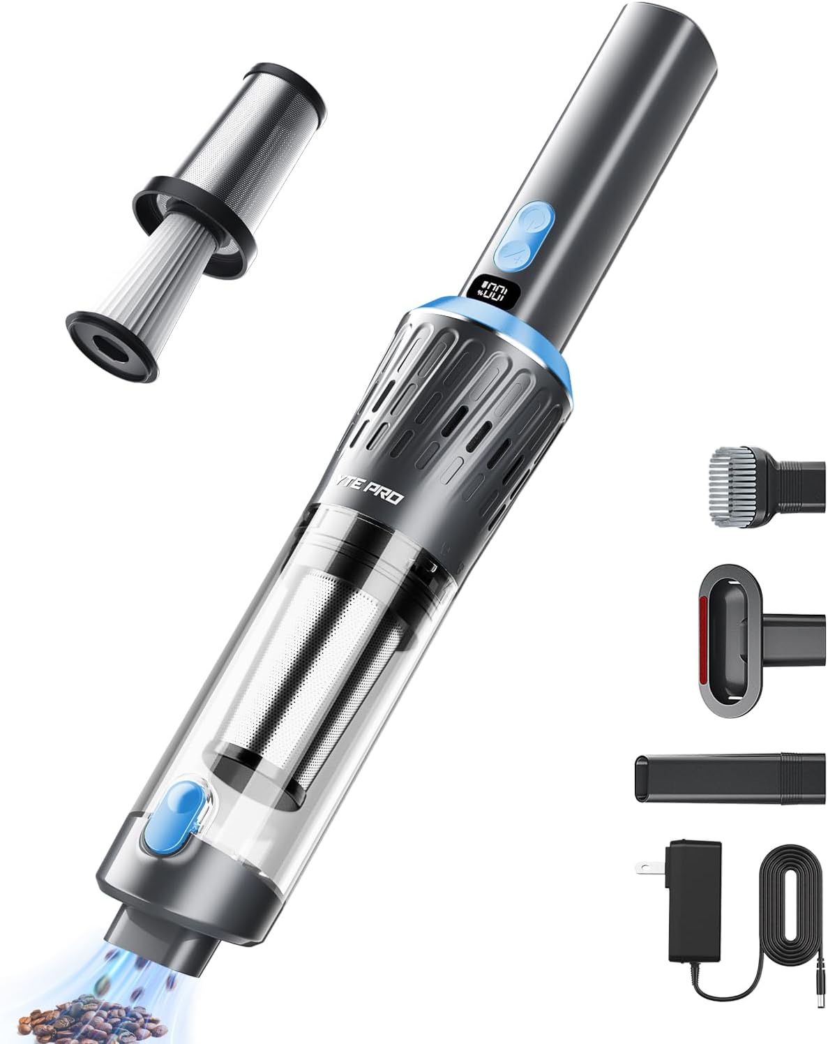 Handheld Vacuum Cordless 15000Pa Car Vacuum 3-in-1 Handheld Vacuum, Includes Smart Display and Charging Base Hand Vac Cordless Rechargeable One-Touch Empty for Home/Pet/Car (SkyBlue)