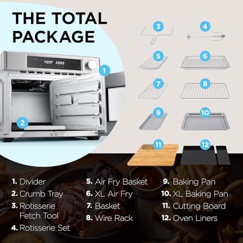 Ivation Dual Zone Air Fryer French Door Oven - 32 Quatity Convection Toaster Combo, 10-in-1 Multifunction Up to 450° - 1800W - Temperature Control, Timer - Stainless Steel - Dehydrate, Bake, Roast