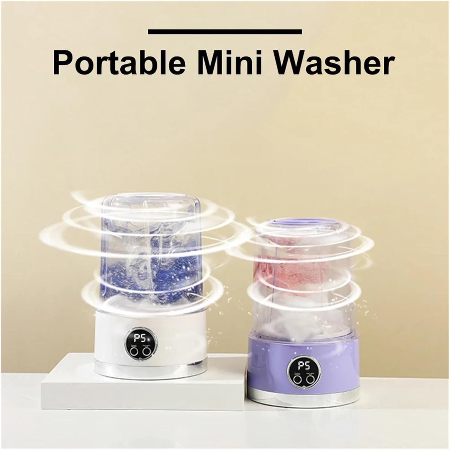 Compact Laundry. Portable Mini Washing Machine Rechargeable Underwear Washing Cup Cordless for Apartment Dorm Hotel Travel & Camping .Portable(White)