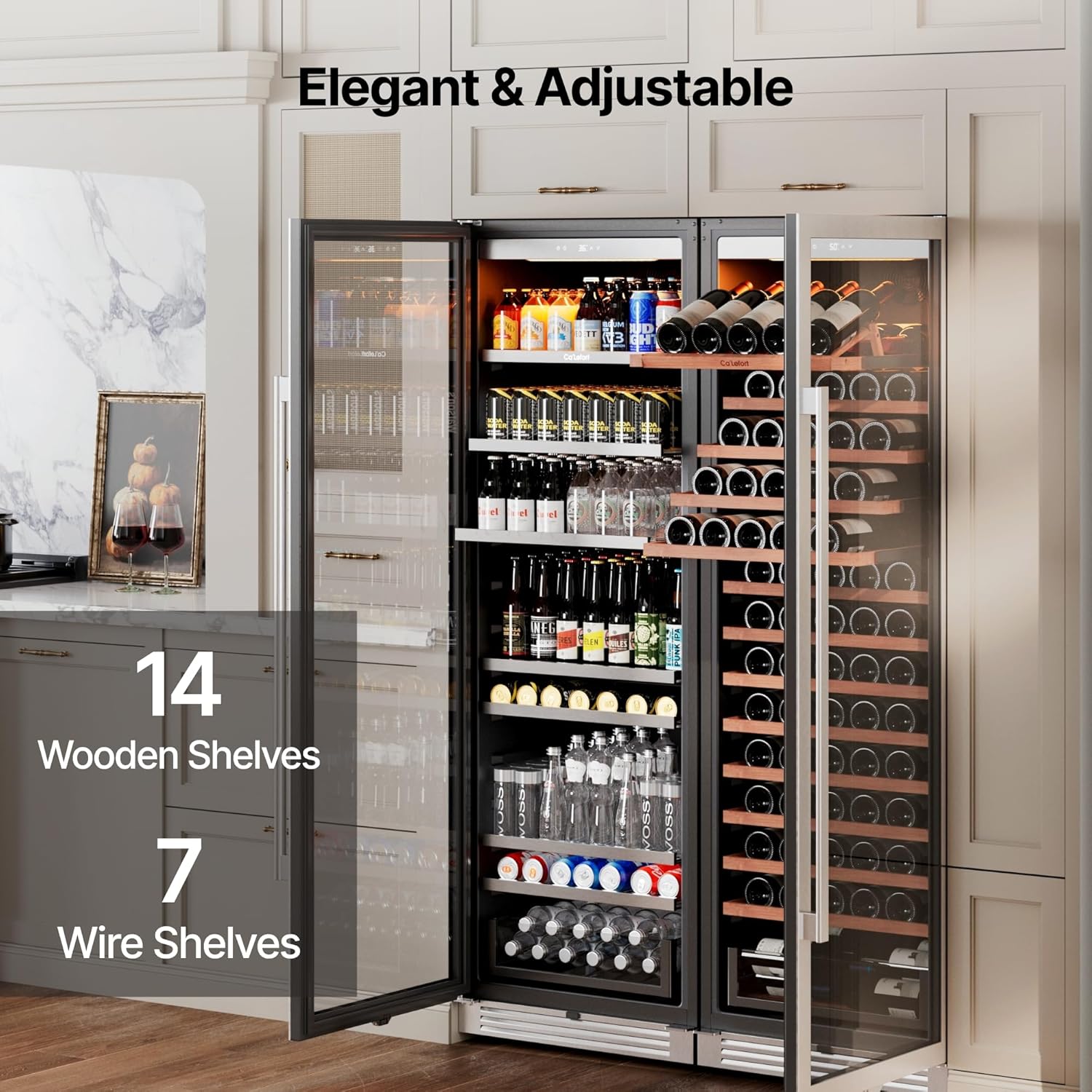 Ca'Lefort 48 Inch Wine and Beverage Fridge, 373 Can and 166 Bottle Wine Cooler Refrigerator, 34-65°F Fridge with Glass Door, 3 LED Built-in/Freestanding for Bar/Kitchen/Resterant (2 Pack Cooler)