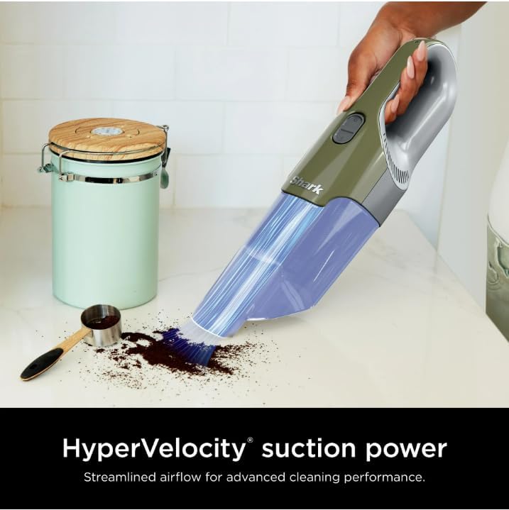 Shark Cordless Handheld Vacuum Cleaner – HyperVelocity Suction, Lightweight & Portable, XL Dustbin, Washable Filter, Pet Hair Tool & Crevice Tool – Green