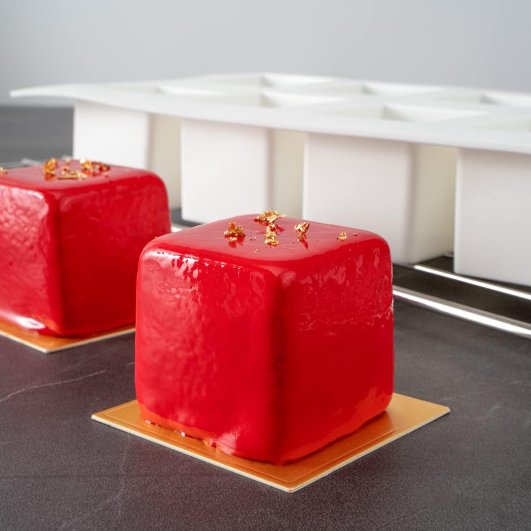 Pastry Tek 8 Cavities Square Cupcake Pans, 10 Oven-Ready Square Molds - Flexible, Freezable, White Silicone Petit Four Molds, Easy Release, For Baking - Restaurantware