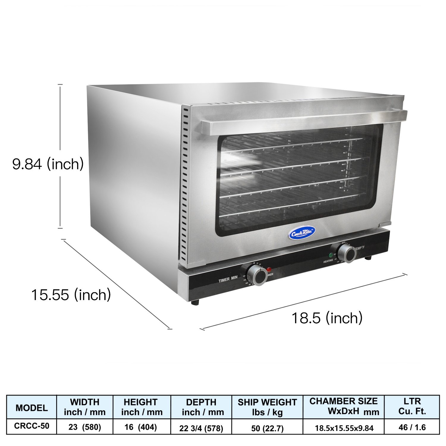 Atosa CookRite CTCO-50 Countertop Electric Convection Oven for Hotel Diner Baking | 16 1/2