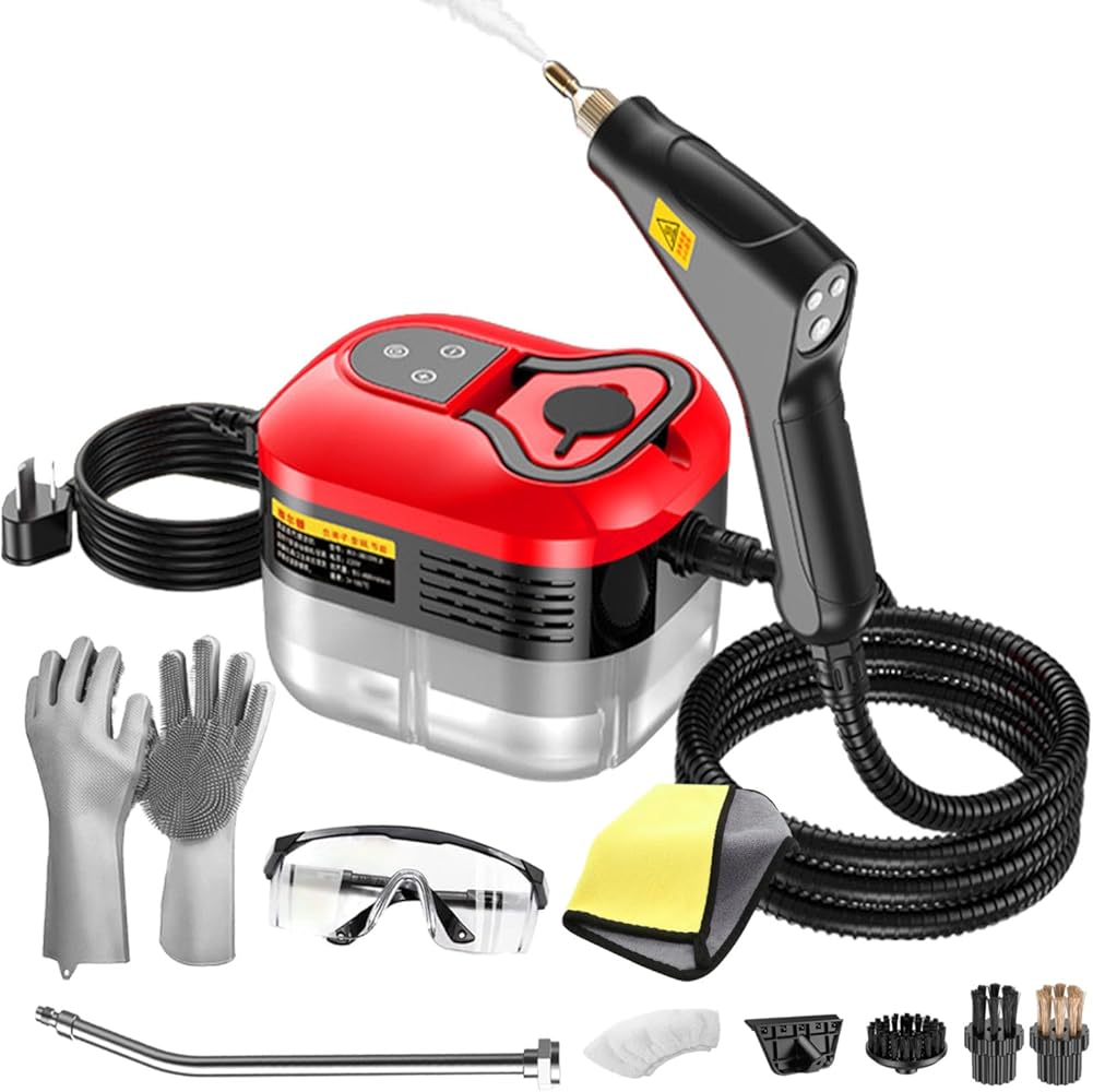 2500w Handheld High-Temperature Pressurized Steam Cleaner, 6-Speed Portable Steamer, 10s Fast Heating, 1.2L Water Tank, for Cleaning Auto Detailing, Furniture, Kitchen, Grout, Floor,Tile (Red)