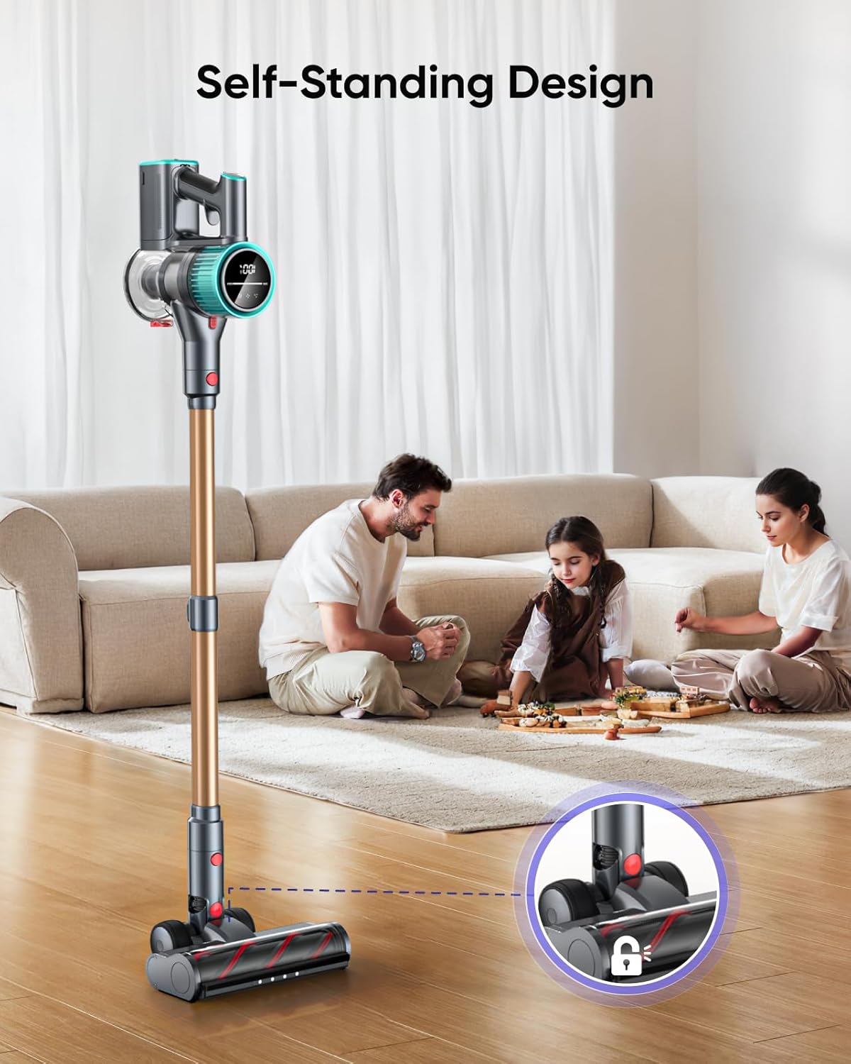 Cordless Vacuum Cleaner, 50Kpa 600W Vacuum Cleaner for Home, 60Mins(Eco) Stick Vacuum Cordless Rechargeable Self-Standing, Wall Mount Charging Hand Vacuum for Carpet Pet Hair Hardwood Floor