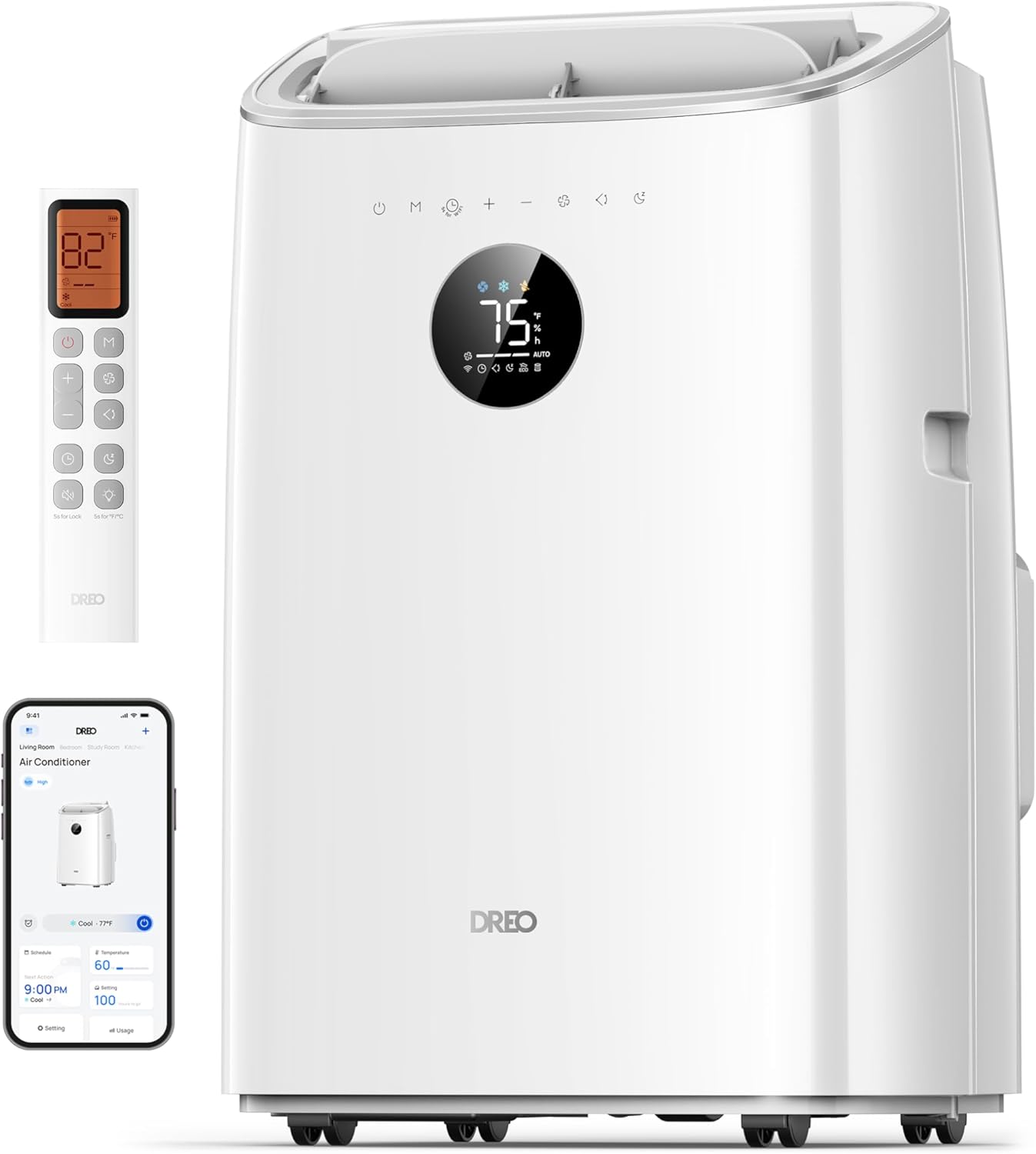Dreo Portable Air Conditioners, Air Conditioner for Bedroom with Drainage-free Cooling, 45dB Quiet, APP/Voice/Remote, 24h Timer with Fan & Dehumidifier, Smart AC Unit for Room Indoors