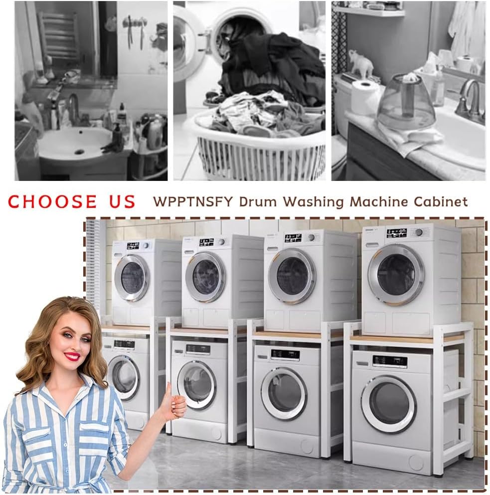 Washer Dryer Stand Stacking Kits, Height Adjustable Dryer Stand Kit, Over Washer Storage Rack Unit for Front Loader Washing Machines, Load Capacity 300kg, for Balcony Laundry Room