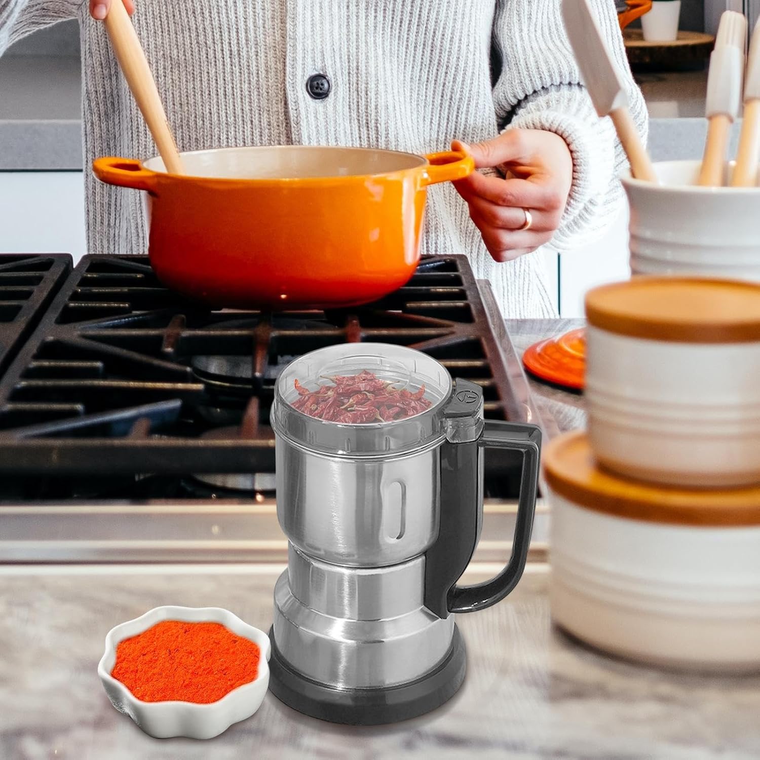 Dry Milling Grinder – Electric Food Chopper, Mini Powder Machine | Stainless Breaker, Compact Kitchen Equipment With Smooth Grip Handle During Coffee Roasting Prep, Blending Needs, Morning Meal