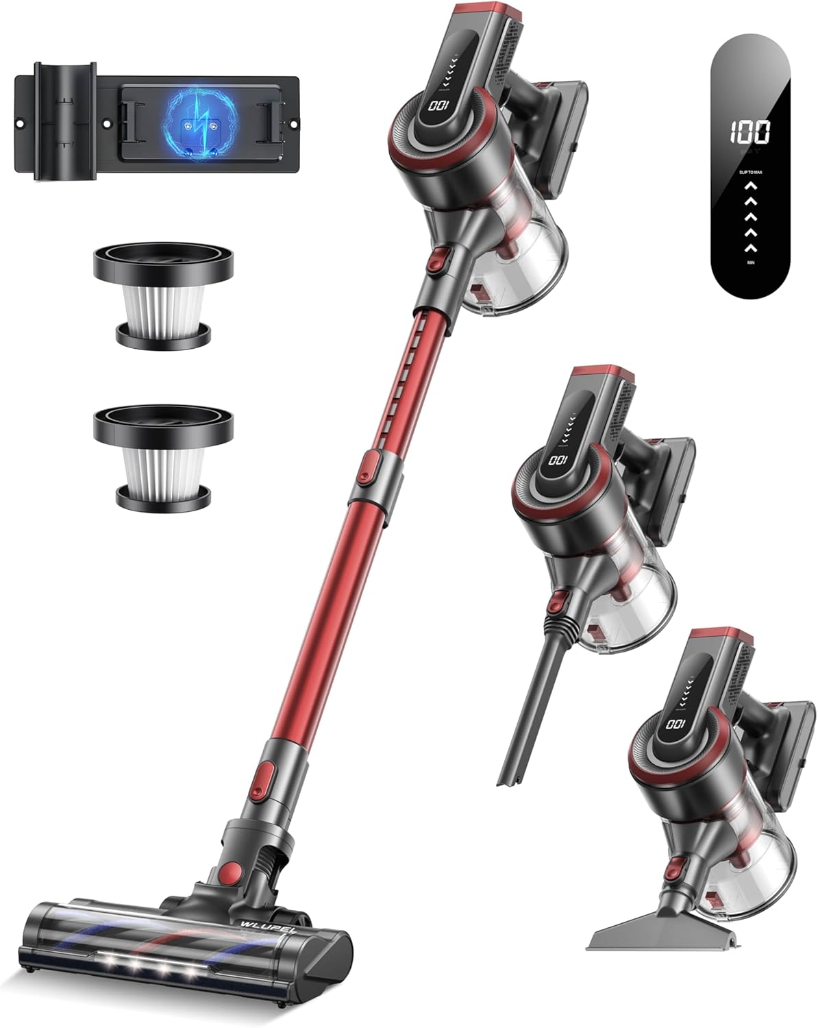 WLUPEL Cordless Vacuum Cleaner, 38kPa Stick Vacuum Cleaner, 450W Powerful Handheld Vacuum with LED Touch Display, 55mins Runtime for Pet Hair, Carpet and Hardwood Floor(Hero 8S)