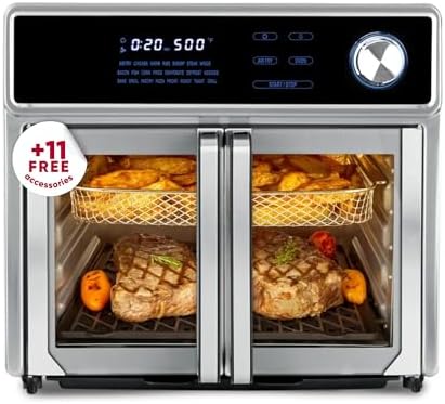 Large Air Fryer Oven 26-Quart |10-in-1 Countertop Stainless Steel Toaster Oven Combo | Non Toxic Family Size Air Fryer - Frying, Baking, Toasting, Dehydrating, Rotisserie | 1700W 360° Heating