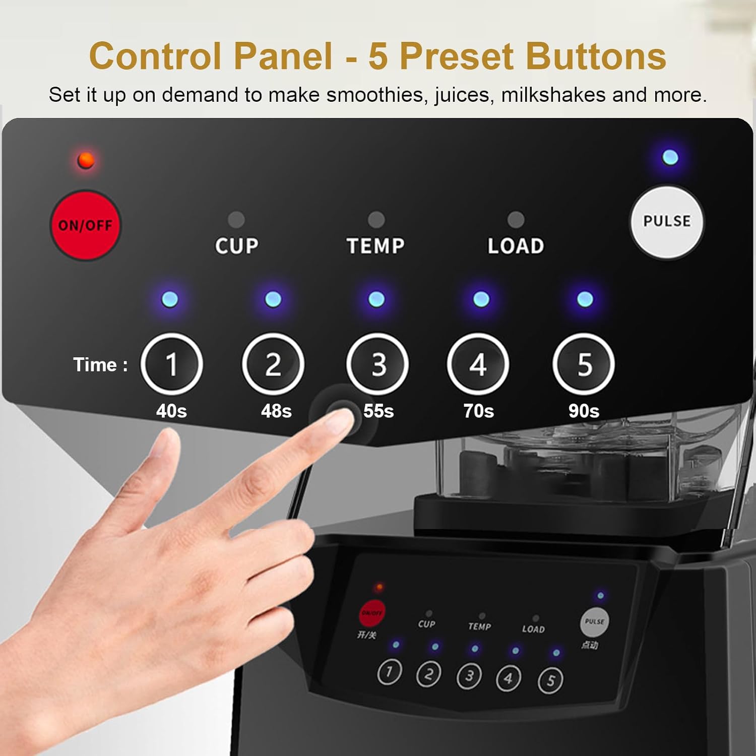 Commercial Blender Smoothie Maker - 2200 W Professional Ice Crusher with Sound Enclosure, 5 Preset Programs & 1.8 L Capacity, for Coffee Shops, Restaurants, Shakes, Smoothie Drinks