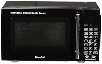 USB Microwave with Smoke Sensor, 2 USB Ports, Door Lock, 6 Cook Settings, Mute Function, Express Cook, +30 Seconds Function, Auto Defrost, Timer, Eco Mode, Easy Clean Dark Grey Interior.