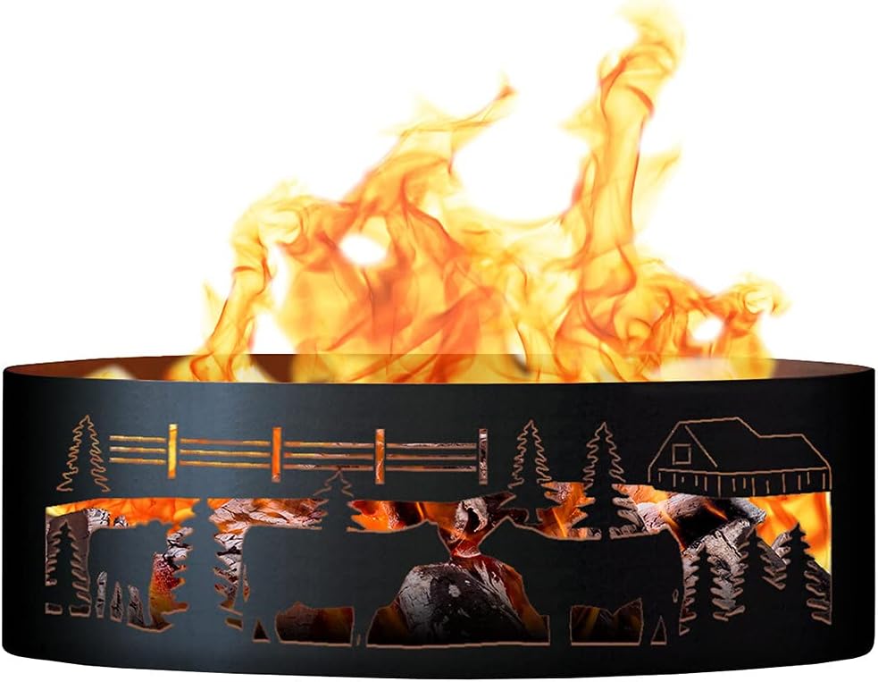 PD Metals COF00548 Cows on The Farm Unpainted 12 in. Tall 48 in. Diameter Outdoor Fire Ring - 48 x 48 x 12 in. - Rustic Black Color