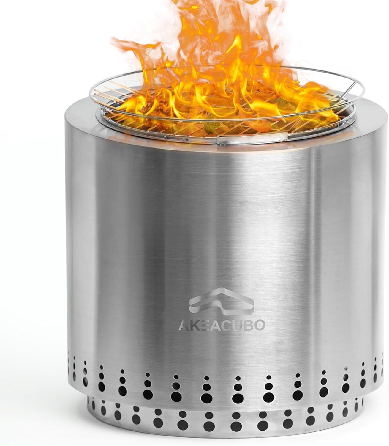 Akeacubo Large Smokeless Fire Pit with Removable Ash Pan, Portable Stainless Steel Bonfire Pit Outdoor Wood Burning Firepit for Outside Patio Picnics Camping with Carry Bag(17 Inch)