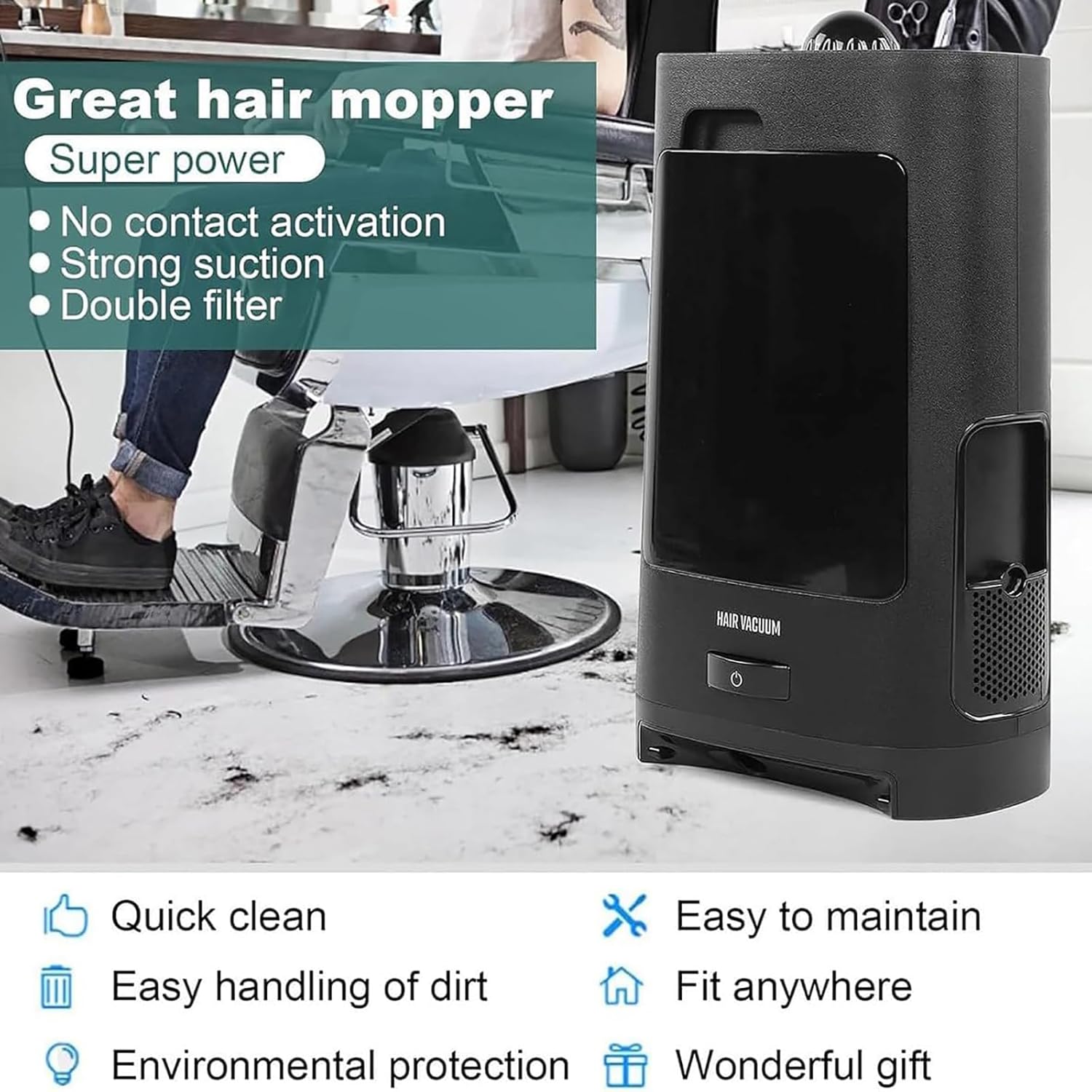 Electric Hair Salon Dustbin, Canister Vacuum Cleaner Trash Can, 2.7L Touchless Stationary Vacuum Cleaner, with Air Outlet Filter, for Hair Salon