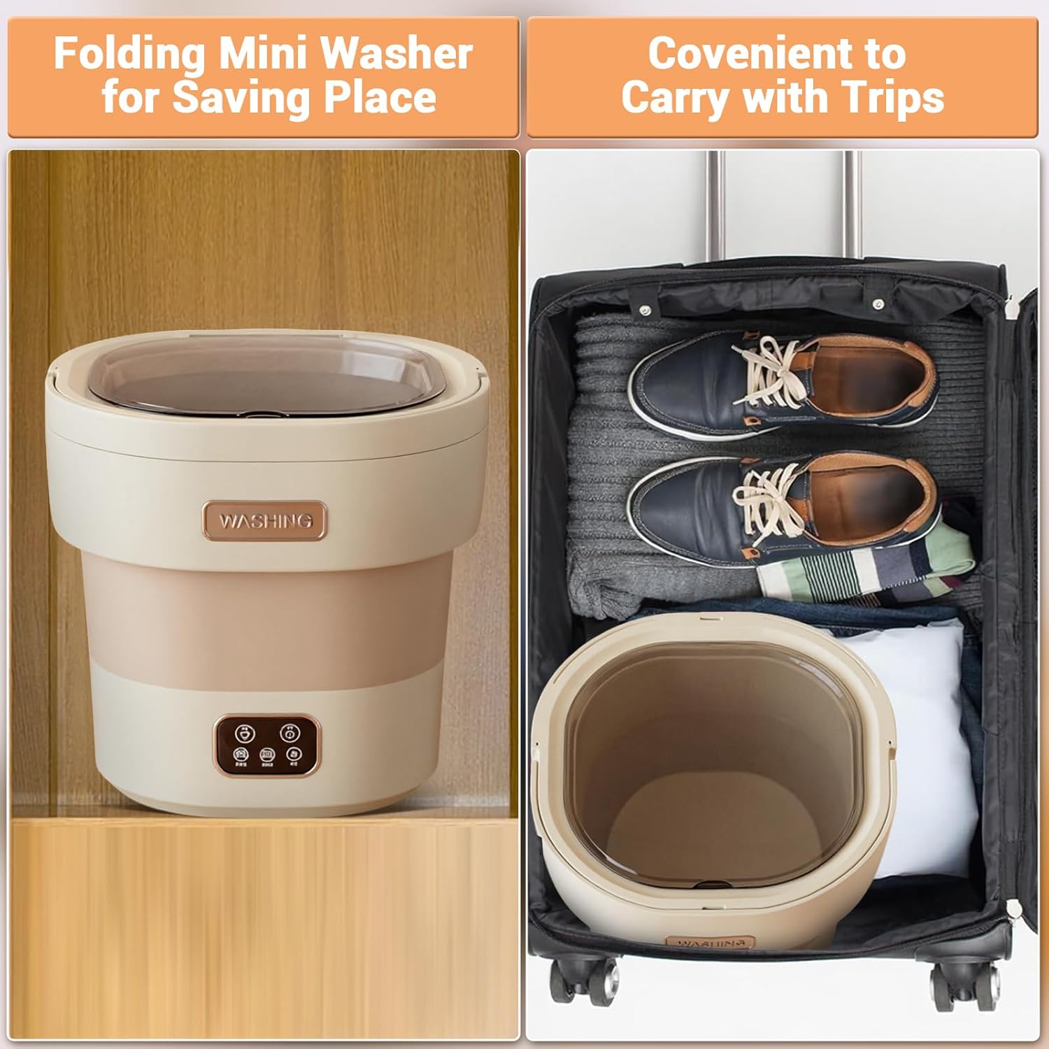 Portable Washing Machine, Mini Washer 12L Upgraded Large Capacity Foldable Washer Deep Cleaning of Underwear Small Baby Clothes Suitable for Apartments Dormitories Hotels