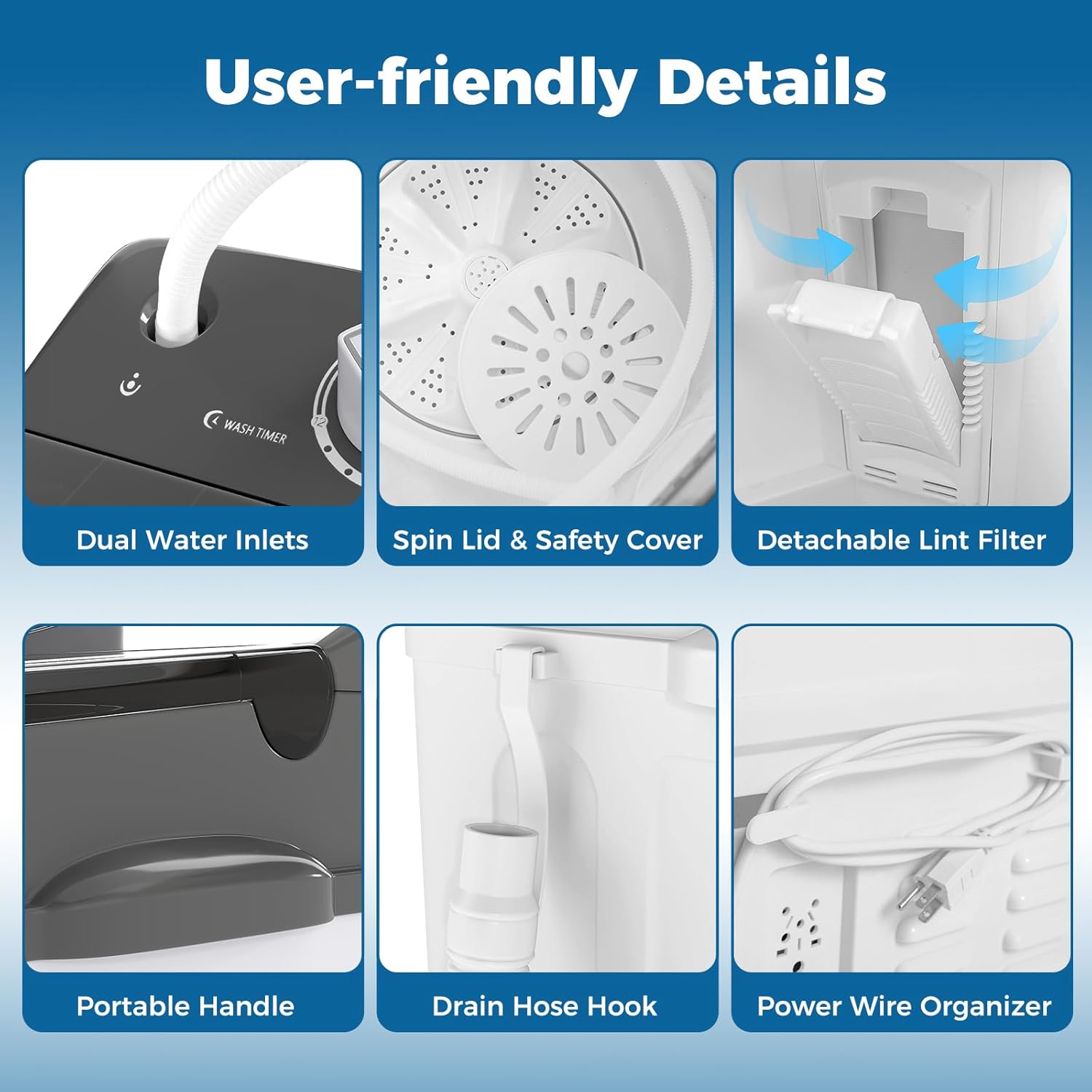 COSTWAY Portable Washing Machine, Twin Tub 20Lbs Capacity, Compact Laundry Washer(12Lbs) and Spinner(8Lbs), Durable Design for Apartment Dorm RV, Grey+White