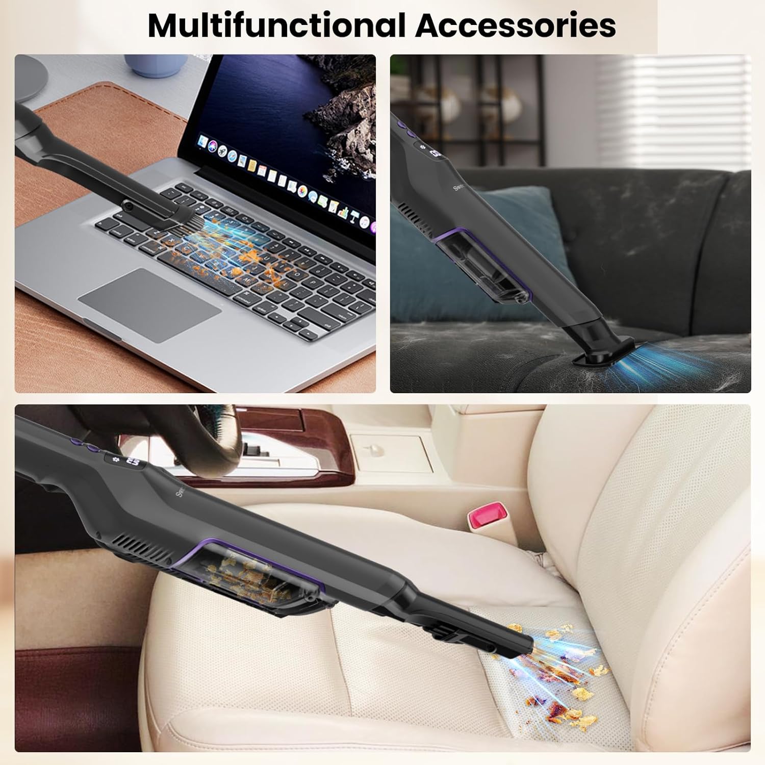 Handheld Vacuum Cordless, 24Kpa Car Vacuum with Brushless Motor, Charging Dock, Rechargeable, 1.5lbs Portable Handheld Vacuum with 2-Speed for Home/Car/Pet (Purple)