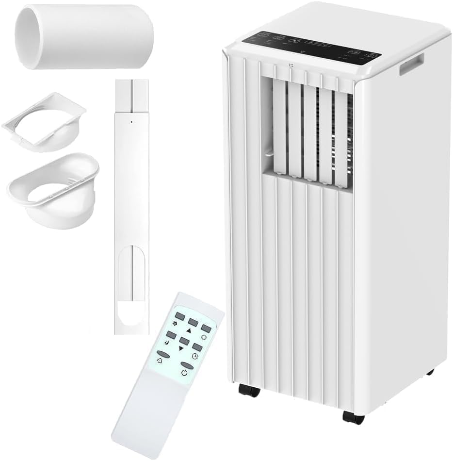 8000 BTU Ultra Silent Portable Air Conditioner, 3-in-1 Remote Control AC with 24-Hour Timer, Cools up to 550 sq. ft. Low Noise/Energy Efficient for Bedrooms, Offices, White