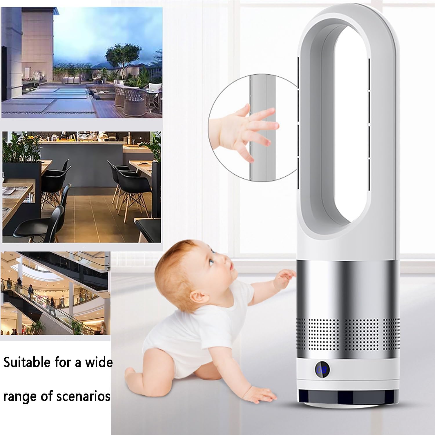 Bladeless Fan, Quiet Oscillating Tower Fan with Remote, Office Floor Fan, Air Circulation Fans, Hot and Cold, Can Be Used All Year Round；8 Air Speeds, Timed Appointments(Gold)