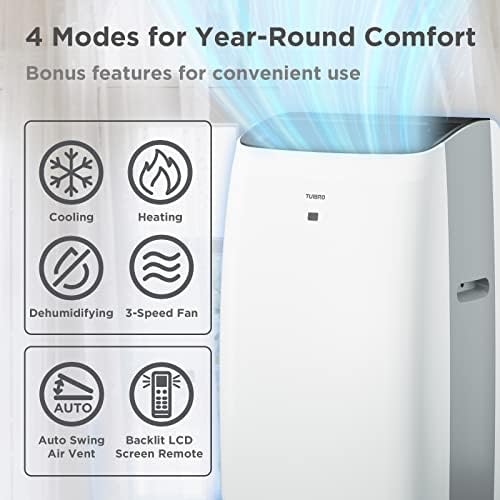 TURBRO Greenland 14,000 BTU Portable Air Conditioner and Heater, Dehumidifier and Fan, 4-in-1 Floor AC Unit for Rooms up to 600 Sq Ft, UV-C Light, Sleep Mode, Timer, Remote Included (10,000 BTU SACC)