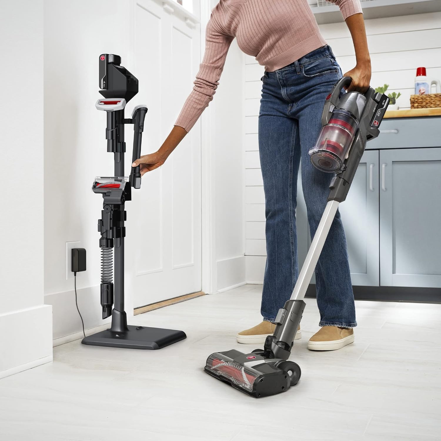 Hoover ONEPWR Tower Charging Stand, Battery Charger for Hoover ONEPWR Emerge Stick Vacuums, Dual Battery Sequential Charging, Tool Organization, Emerge Stick Vacuum Charger