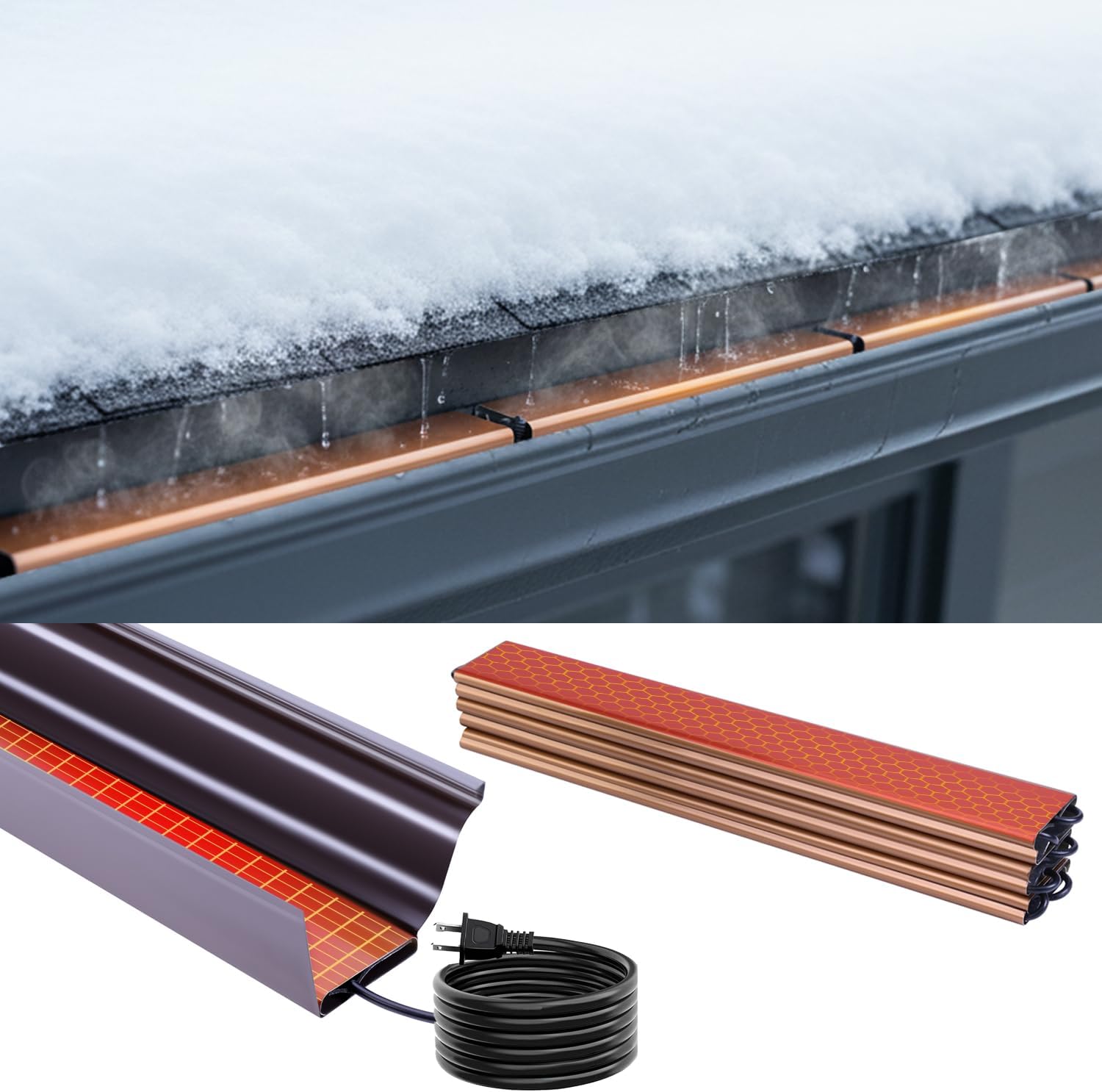 H&G Lifestyles 20ft Electric Gutter Heater for Roof- Winter Roof and Gutters Valley De-Icing System to Prevent Ice Dams,10pcs Heating Panels with Heat Cable,Easy Installation, Self-Regulating Heating