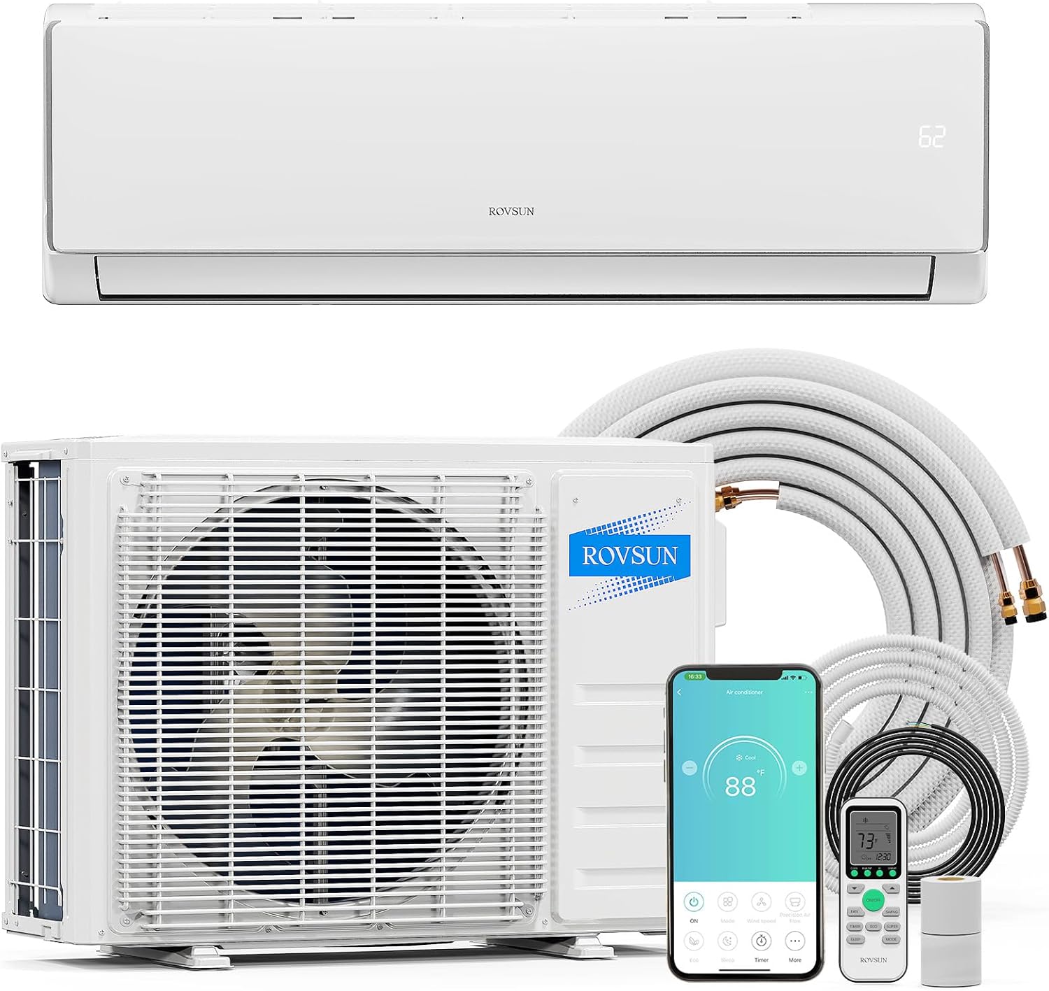 ROVSUN 11500 BTU Wifi Enabled Mini Split Air Conditioner & Heater, 17 SEER2 115V Inverter Ductless Wall AC Unit with Pre-Charged Condenser, Heat Pump & Installation Kit