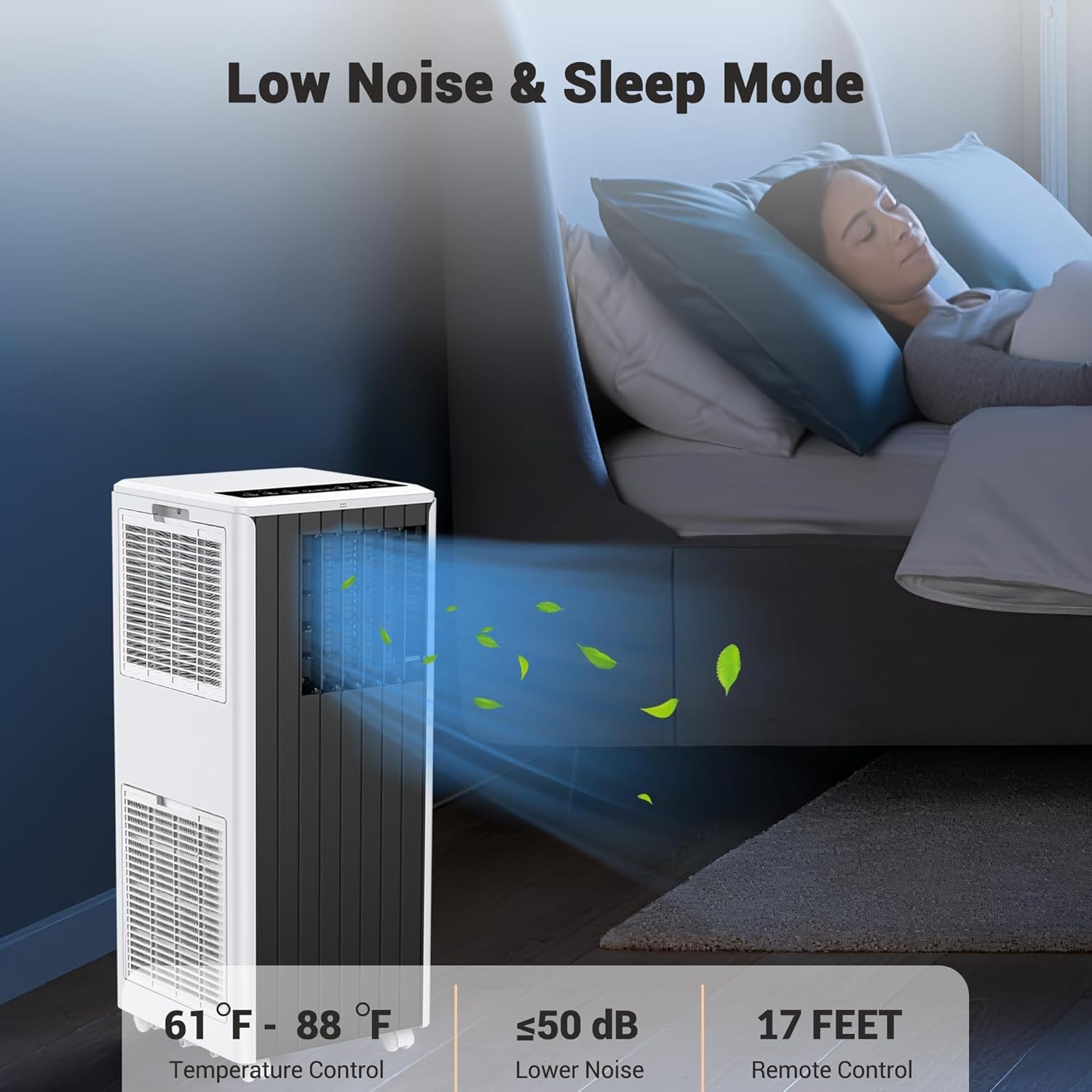 Portable Air Conditioner 8000 BTU with Remote, Cools Up to 350 Sq Ft, 3-in-1 AC Unit with Fan & Dehumidifier, Energy Efficient, LED Panel, Sleep Mode, 24H Timer for Bedroom Office Dorm