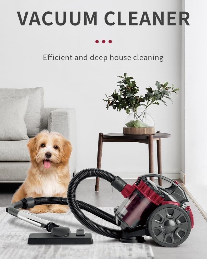 Bagless Cylinder Vacuum Cleaner, 2600w High Power Motor for Pets, 1.5 Litre Capacity, 5m Power Cord, 4 Stage HEPA Filter for Dust, Dirt and Allergens, Turbo Tool for Pet Hair