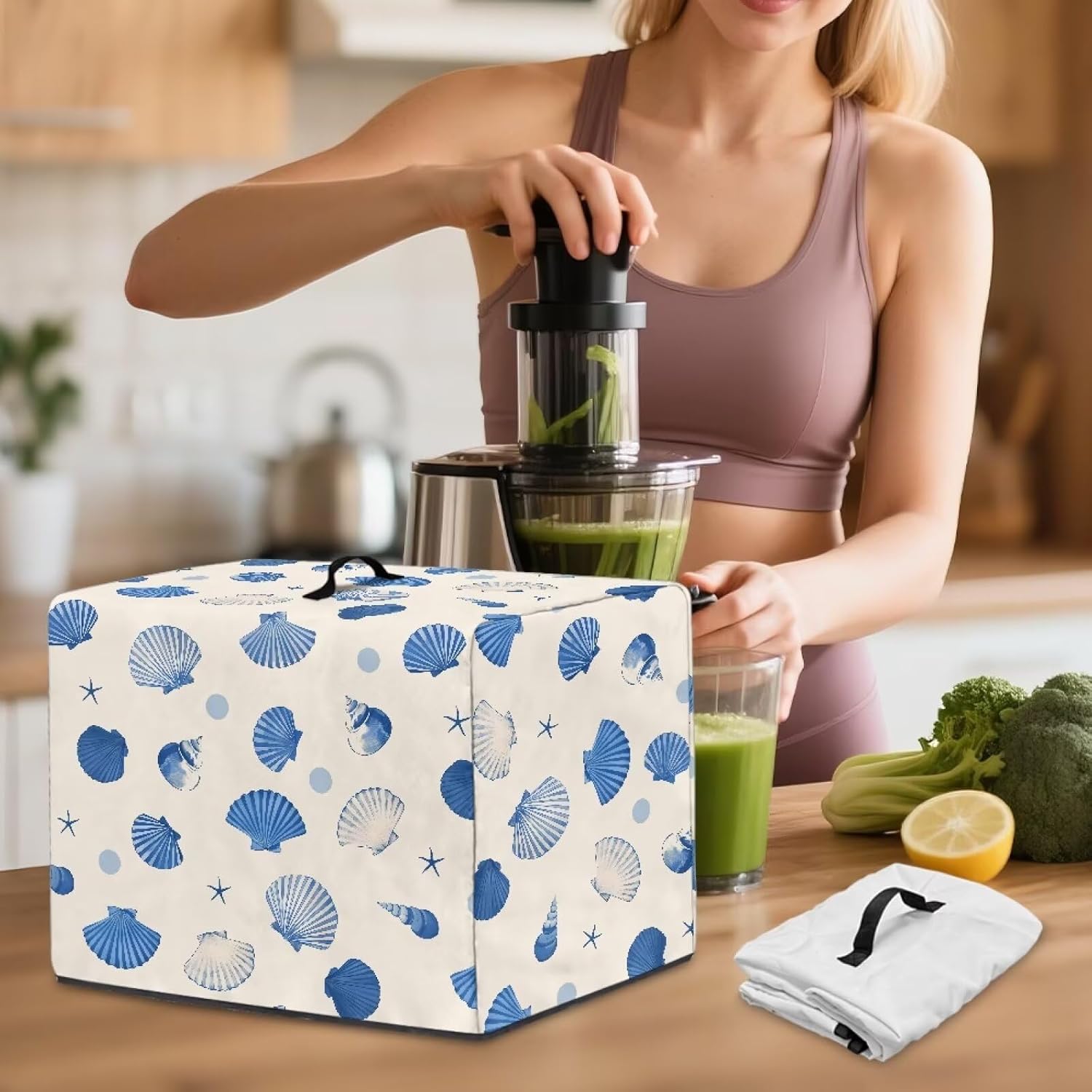 Shell Kitchen Appliance Covers – Blender Dust Cover with Floral Prints, Fits Most Juicers & Stand Mixers, Foldable & Machine Washable, Home Kitchen