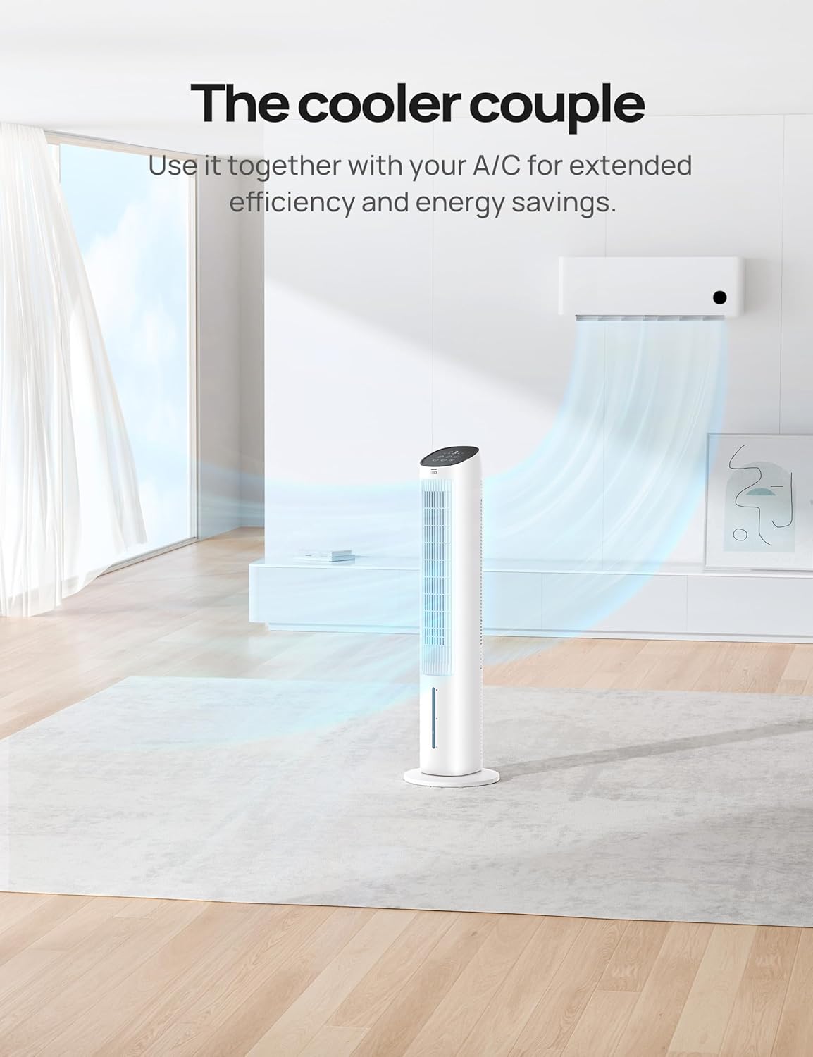 Dreo Evaporative Air Swamp Cooler, 40” Standing Fans that Blow Cold Air, 80° Oscillating Bladeless Cooling Fan for Bedroom, Removable Water Tank, Ice Packs, Remote Control, 4 Speeds, 7H Timer, White