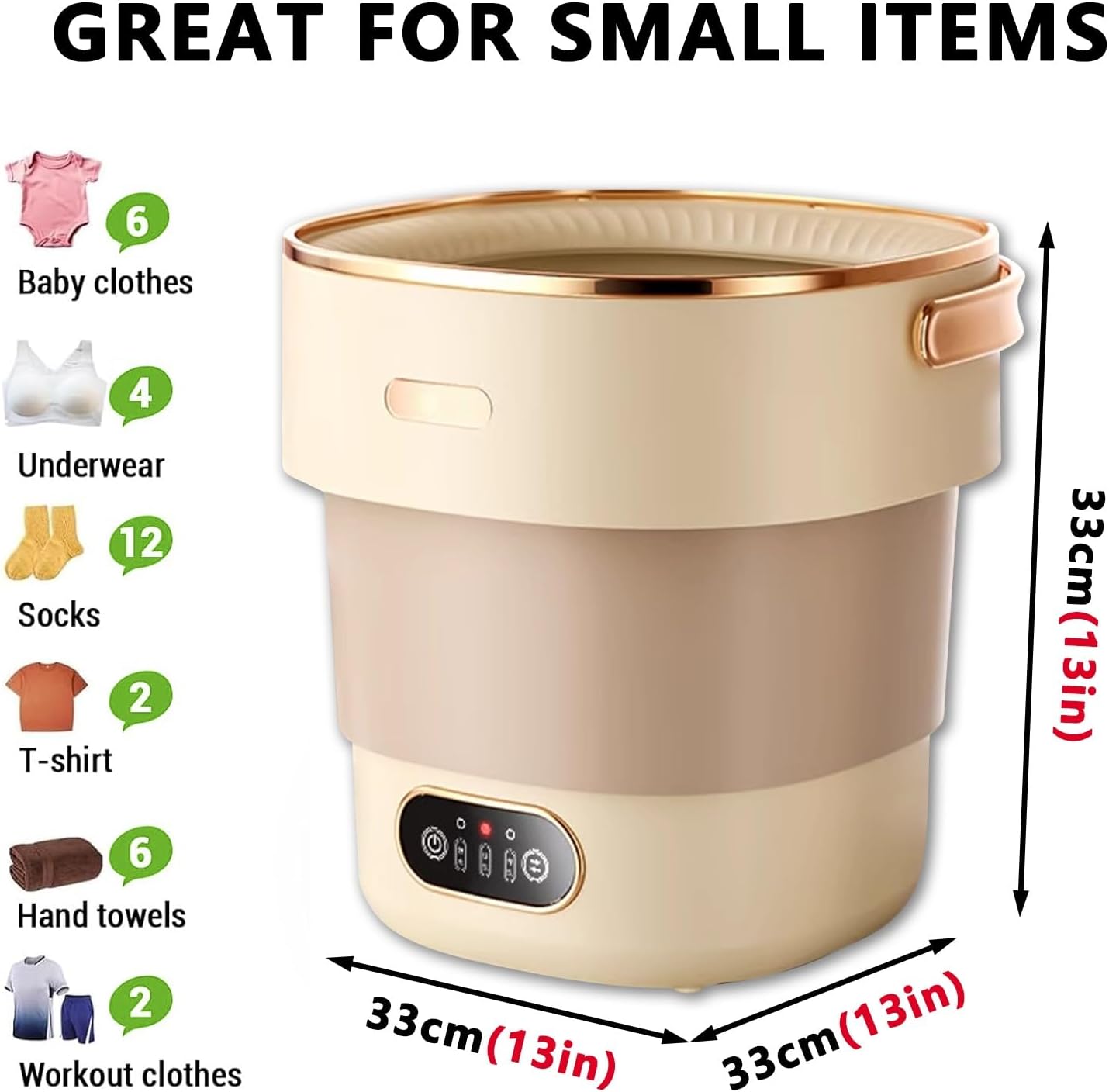 Portable mini Washing Machine with Spin Basket Foldable Compact Washer for Underwear Small Clothes Ideal for Home Apartments Dormitories Hotels Travel(Beige)