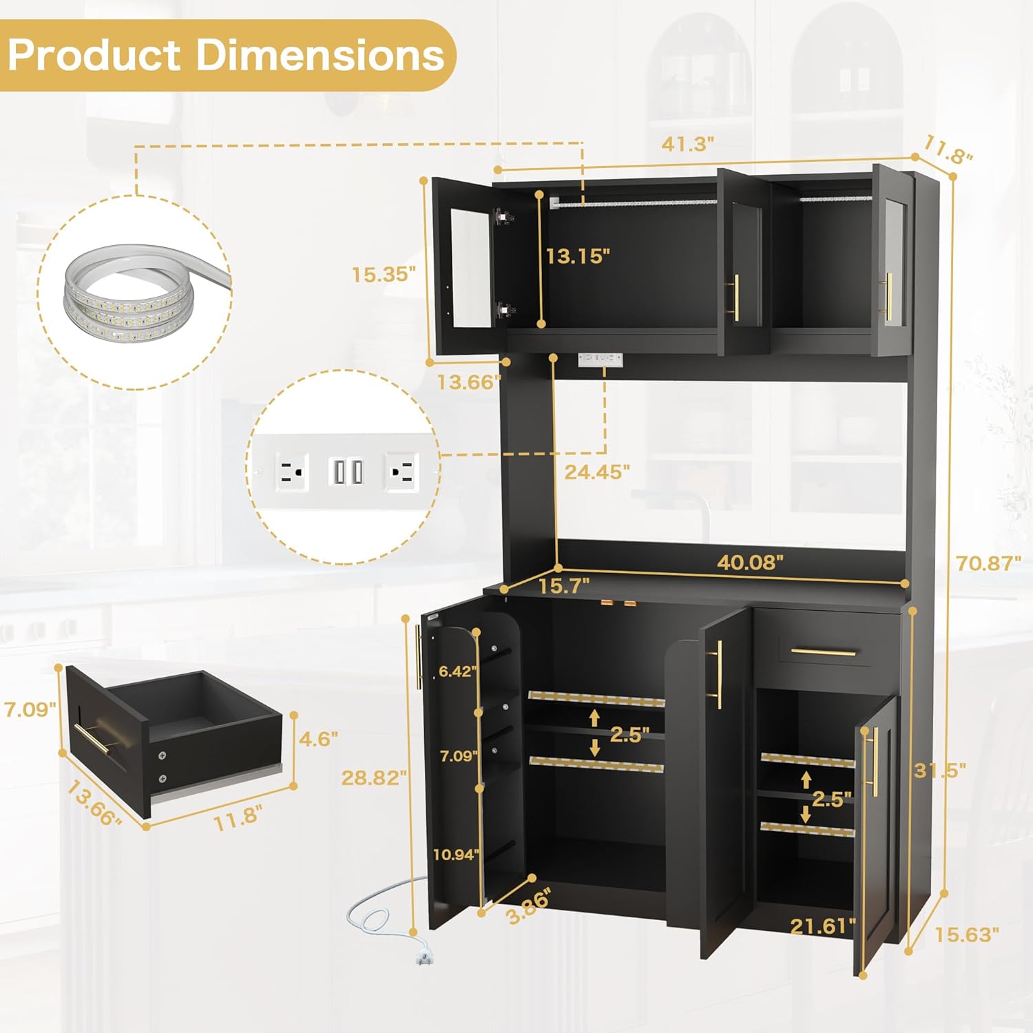 Kitchen Hutch Storage Cabinet: 71