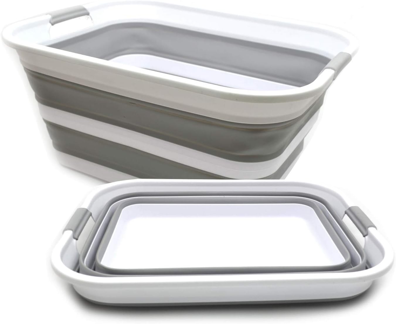 SAMMART 42L Set of 2 Collapsible Plastic Laundry Basket - Foldable Pop Up Storage Container/Organizer - Portable Washing Tub - Space Saving Hamper/Basket (Grey, 2)