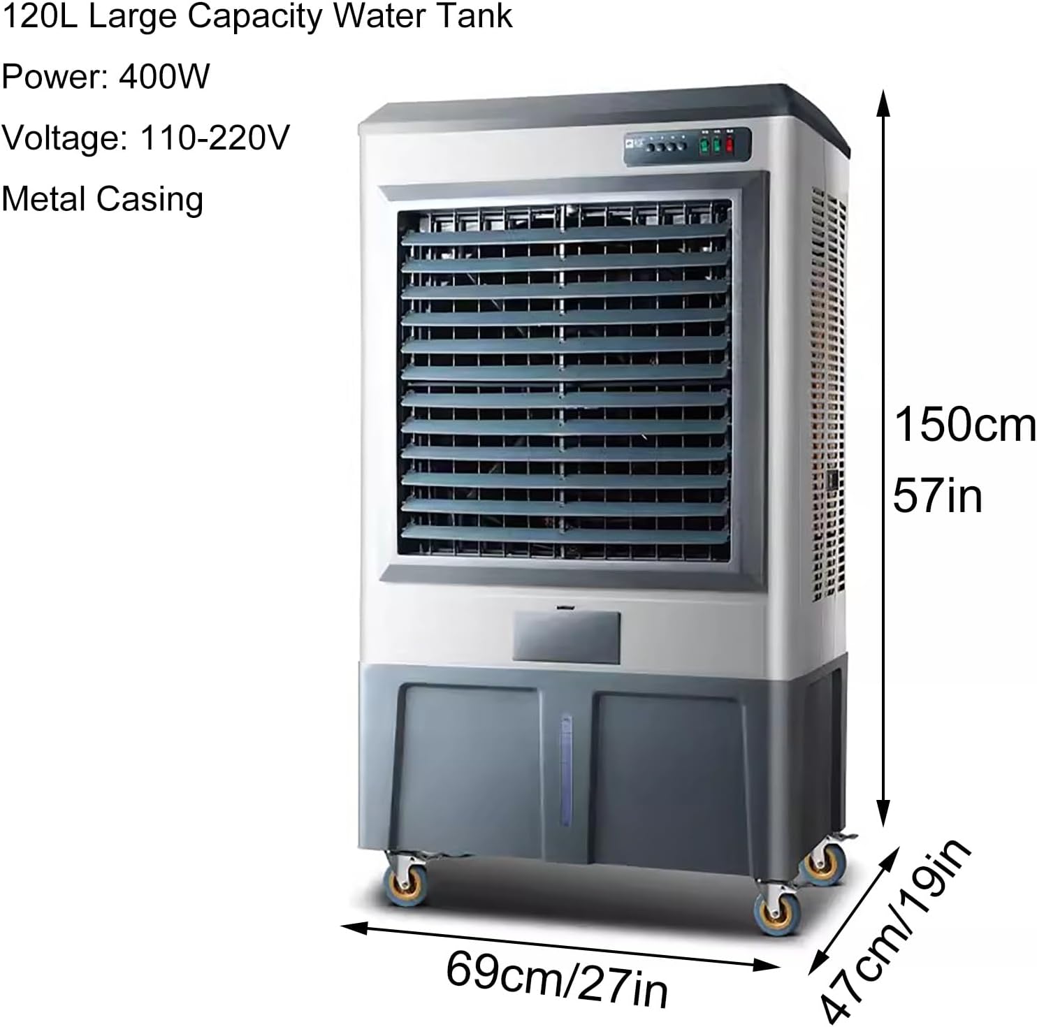 Swamp Cooler Air Conditioner, Industry Portable Evaporative Air Cooler, 120°Oscillation Air Cooler, 3 Wind Speeds, 120L Large Water Tank for Outdoor Indoor Use