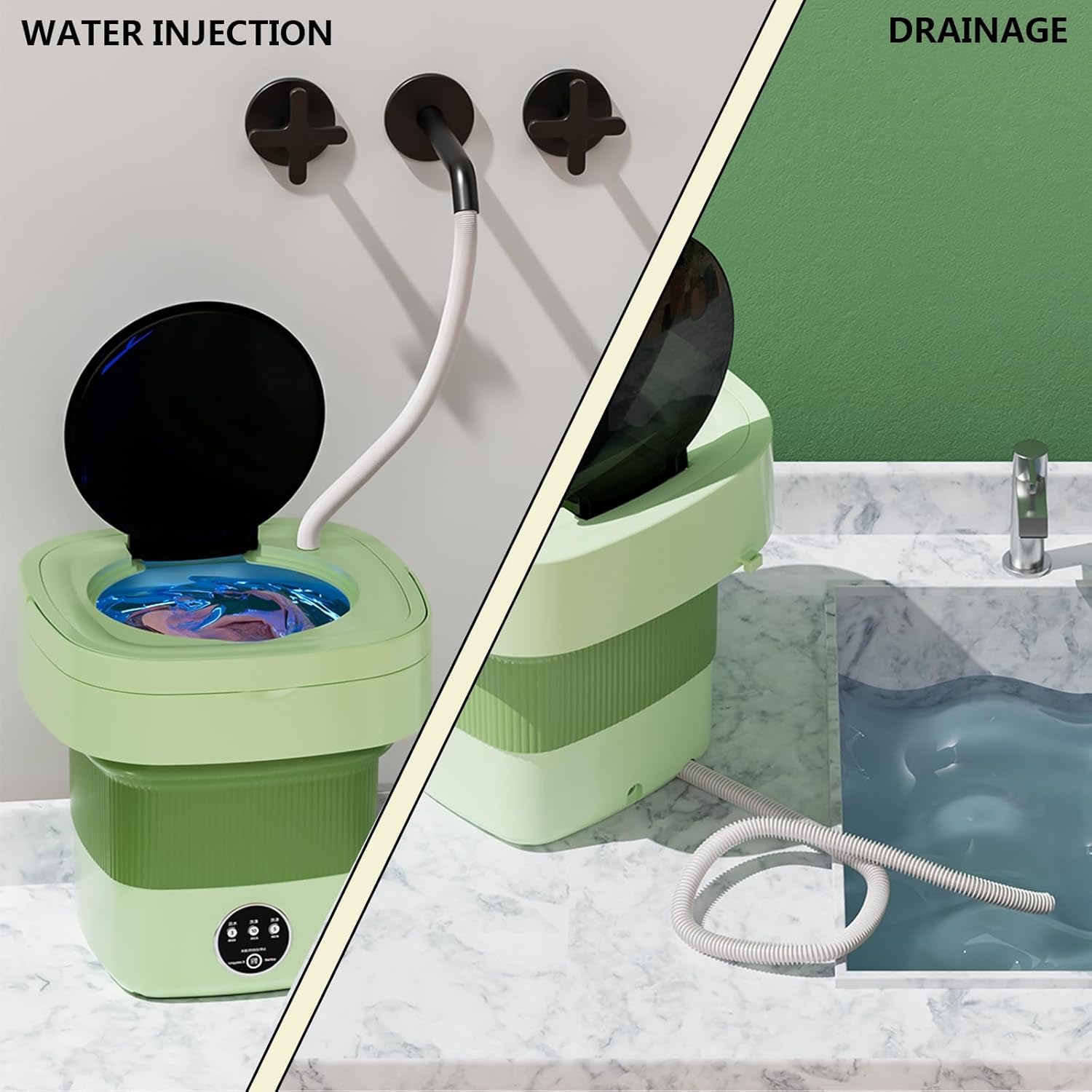 Mini Washing Machine Portable Washer, 6.5L Foldable Mini Washing Machine with Spin Dryer, Portable Washing Machine and Dryer Combo for Apartments, Camping, Travel, RV,Green