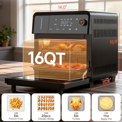 OUNIN Air Fryer Toaster Oven Combo – 11-in-1 Countertop Convection Steam Oven with Air Fryer, Steam, Dual Cook, Bake, Roast, Dehydrate, 90–430°F, Self-Cleaning, 16qt Capacity