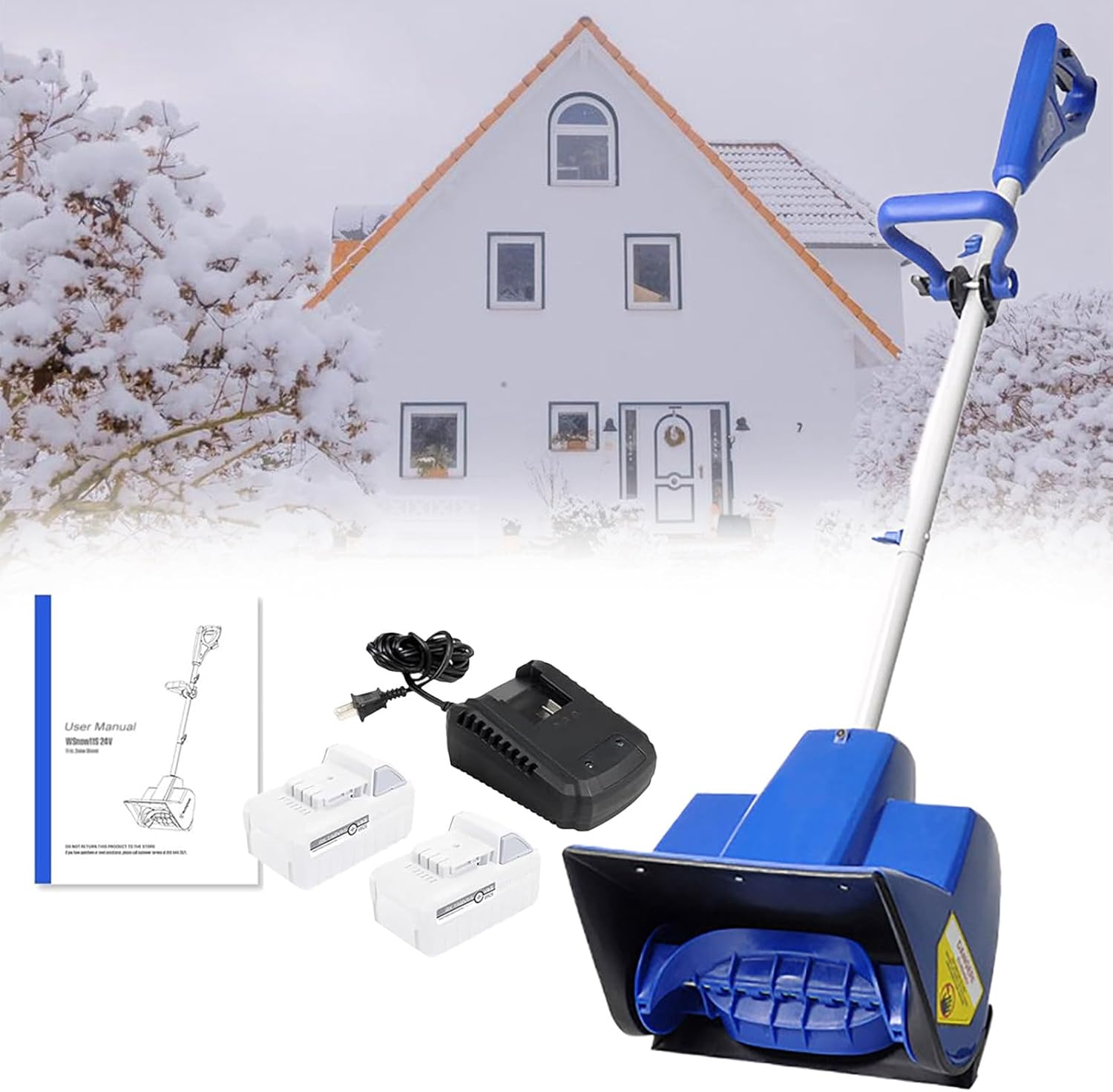 Electric Snow Blower 11inch Wide, 24V 4.0Ah Snow Blower Battery Powered, Cordless Snow Thrower Shovel for Driveway and Playground,2 Battery