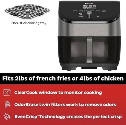 Instant Pot Vortex Plus 6QT Air Fryer with Odor Erase Technology,6-in-1 Functions that Crisps,Roasts, Broils,Dehydrates, Bakes & Reheats, 100+In-App Recipes, from the Makers of Instant Pot,1700W,Black