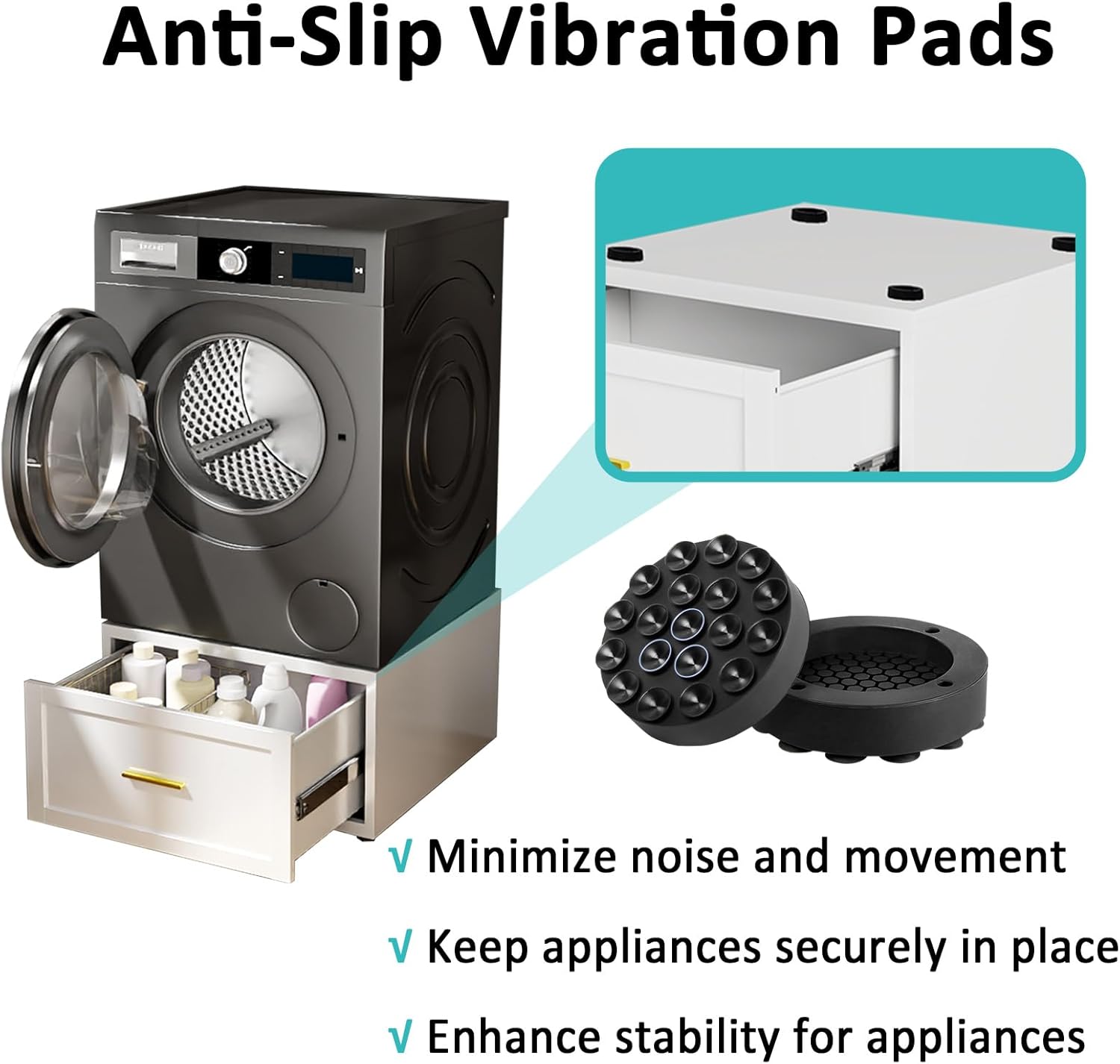 2 Pack Laundry Pedestal with Drawers, Metal Washer Dryer Pedestal Set of 2, 16''H 880 LBS Metal Heavy Duty Laundry Stand, Washer Dryer Pedestal Stand base with Drawer Storage- Black