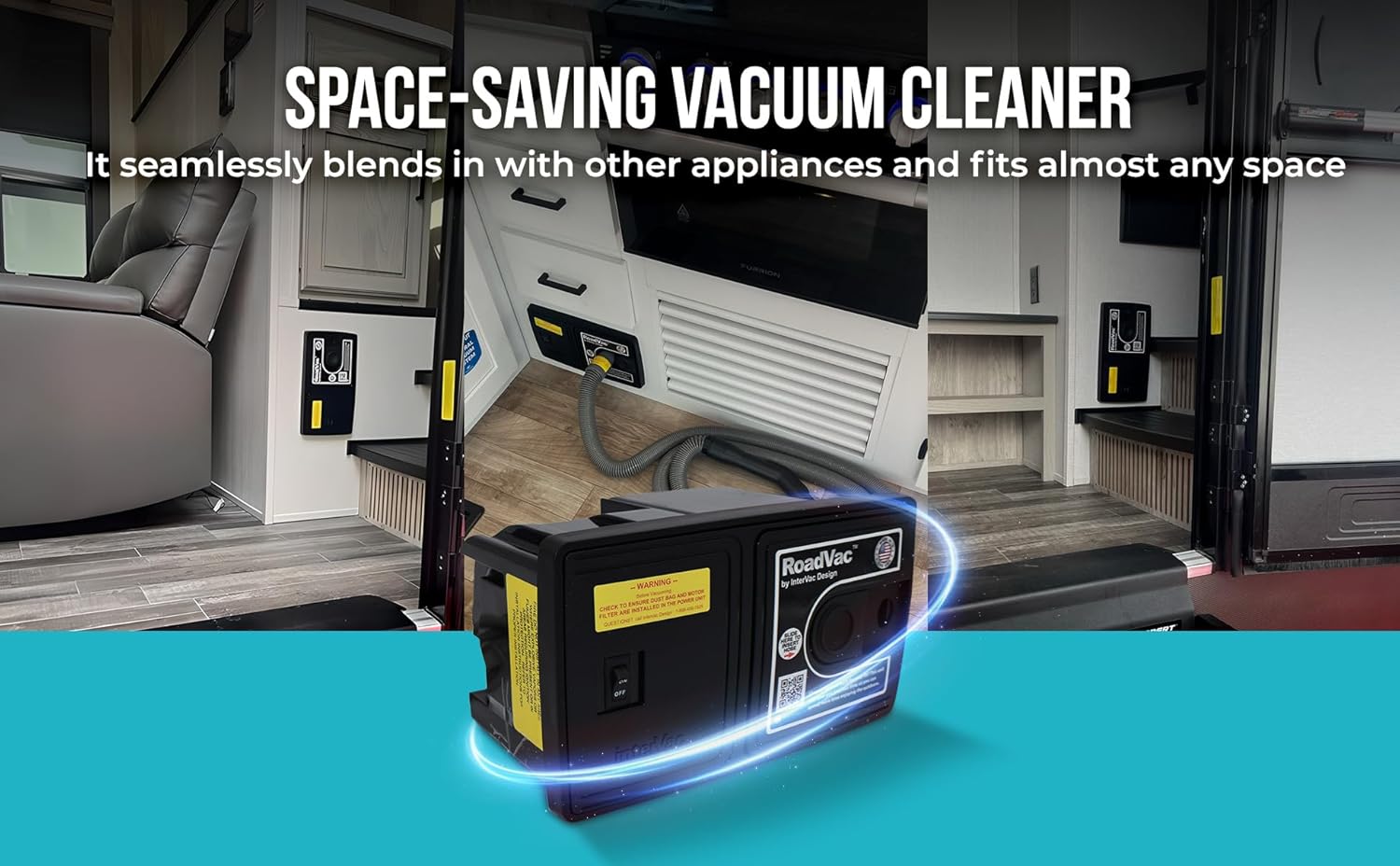 RV Central Vacuum System – Compact Wall-Mount Unit w/ 35' Stretch Hose & Tools – HEPA-Type Filtration for RVs, Boats, Tiny Homes