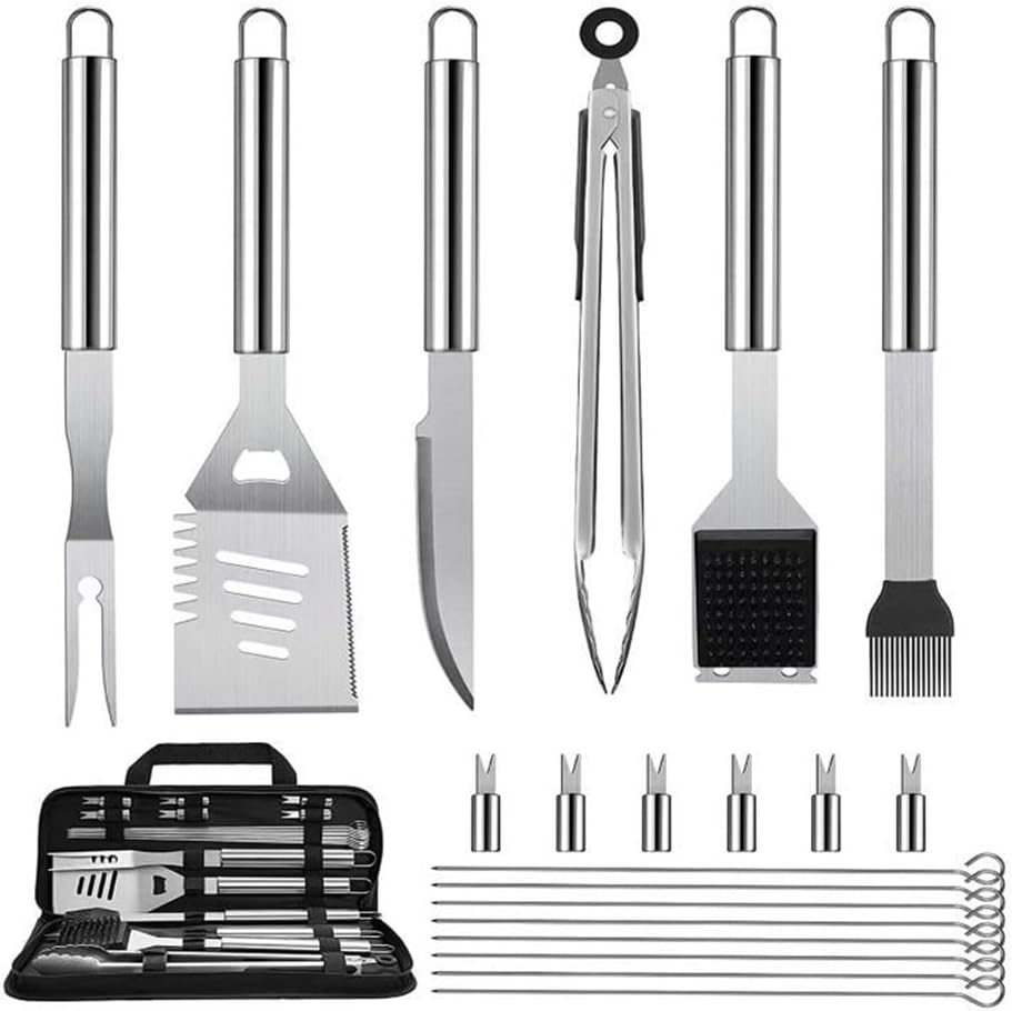 Stainless Steel BBQ Tool Set, Outdoor Barbecue 21-Piece Set, Household Multi-Functional Barbecue Tools, Easy-to-Clean Barbecue Utensils, Ergonomic Grip Design (White)