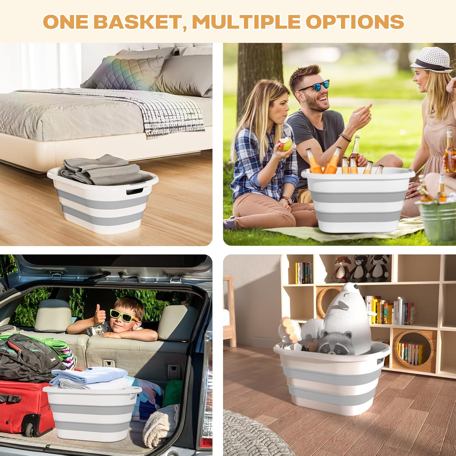 43L(11.5Gallon) Collapsible Laundry Baskets Plastic, Pop Up Laundry hamper/Storage Container, Foldable Laundry Basket with Large Capacity,Sturdy,Space Saver (Grey, 2 Packs)