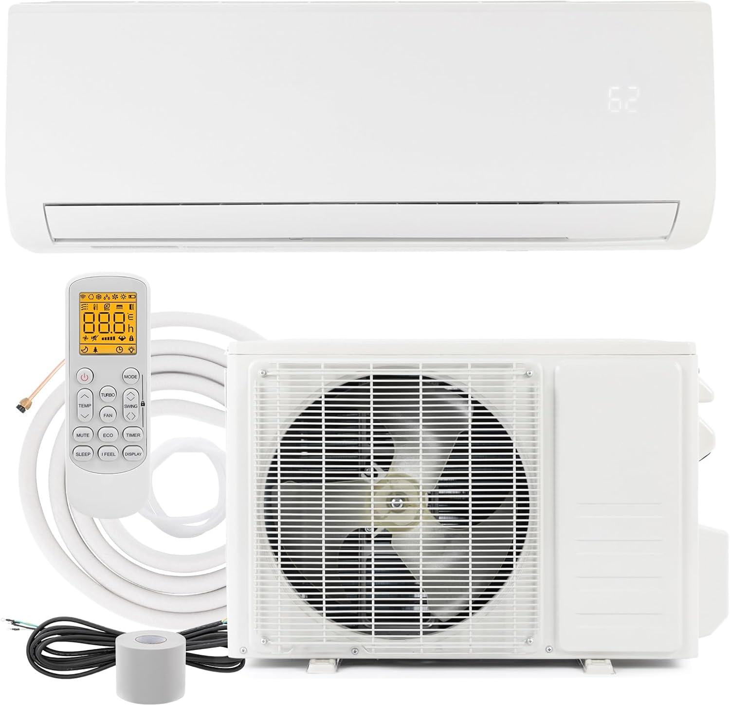 Bonnlo 12000 BTU Mini Split Air Conditioner & Heater, 21 SEER2 230V Inverter Ductless Wall AC Unit for Rooms up to 550 Sq. Ft with Pre-Charged Condenser, Heat Pump & Installation Kit (White)