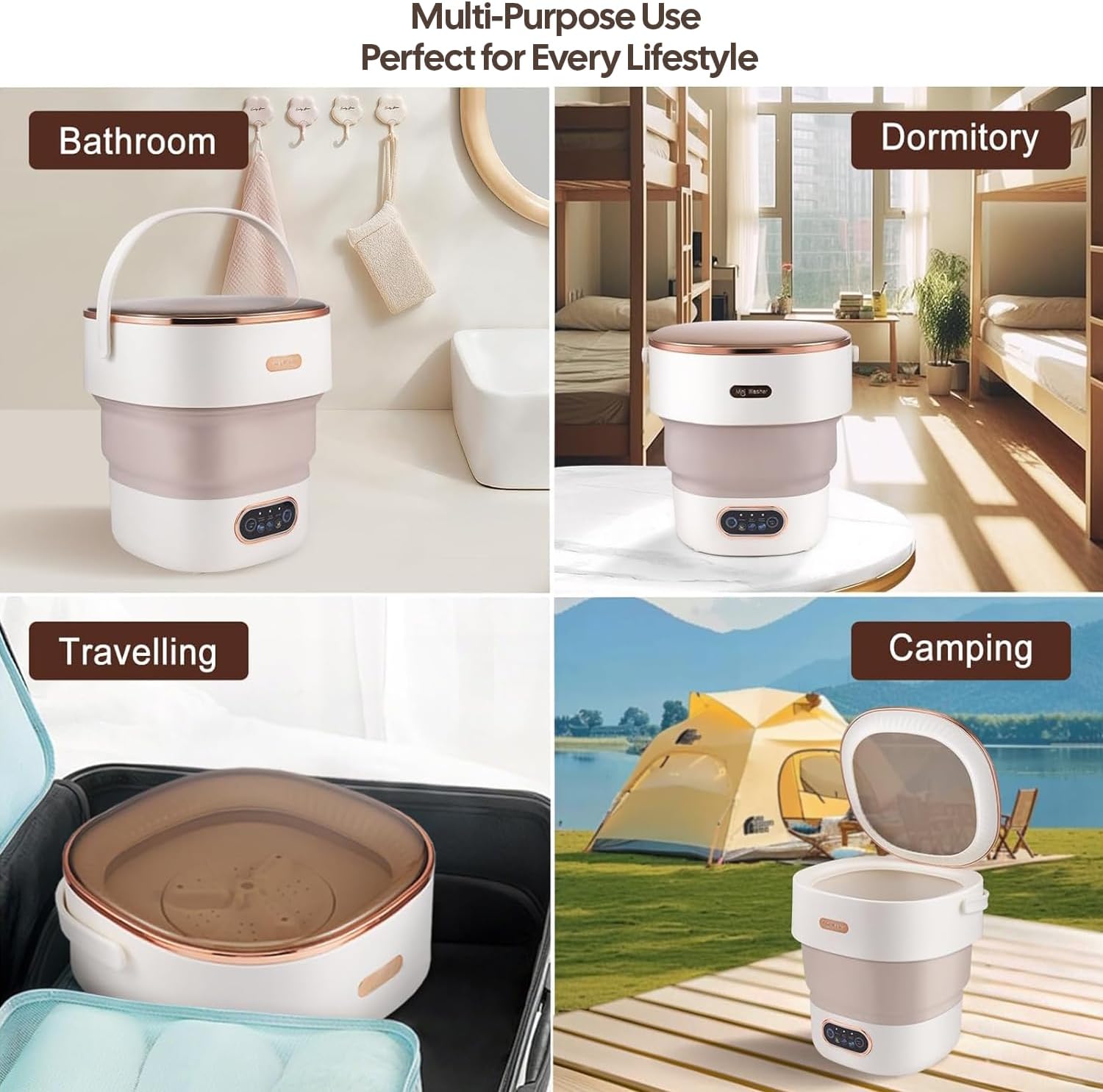 Portable Washing Machine, 16L Mini Washing Machine with Foldable Design, Portable Washer for Travel, Mini Washer with 3 Cleaning Modes, Compact deisgn for Small Clothes