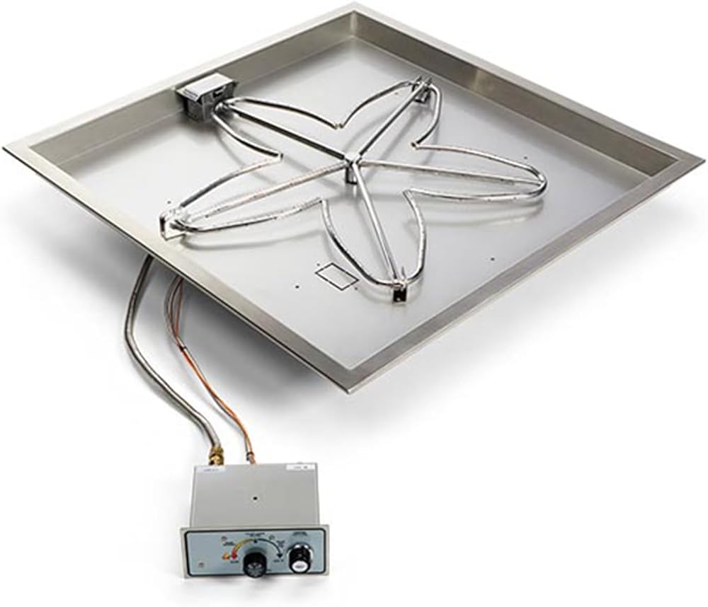 HPC Fire Push Button Flame Sensing Gas Fire Pit Kit (TOR-FPPK36-SQBL-FLEX-NG), 36x36 Pan, 30